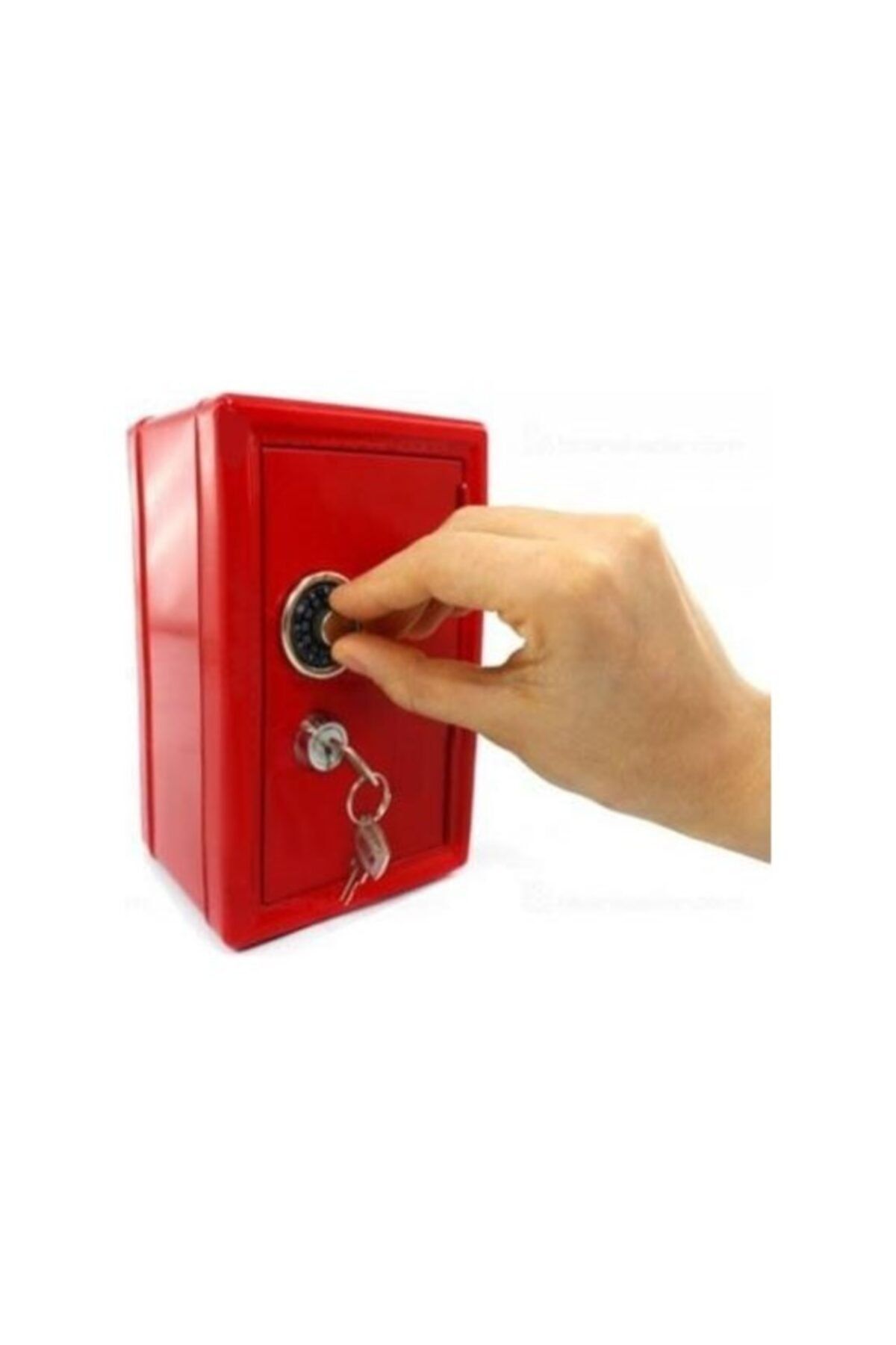 MOBGİFT Kilitli Kasa Kumbara Anahtarlı Mini Metal Para Kasası - Kırmızı