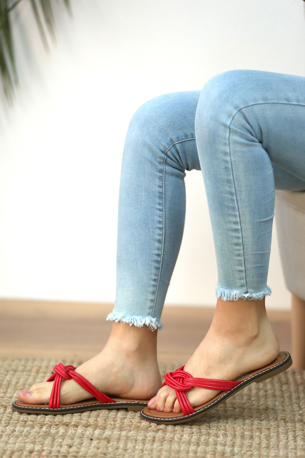 Pembe Potin Kadın  Kırmızı Sandalet