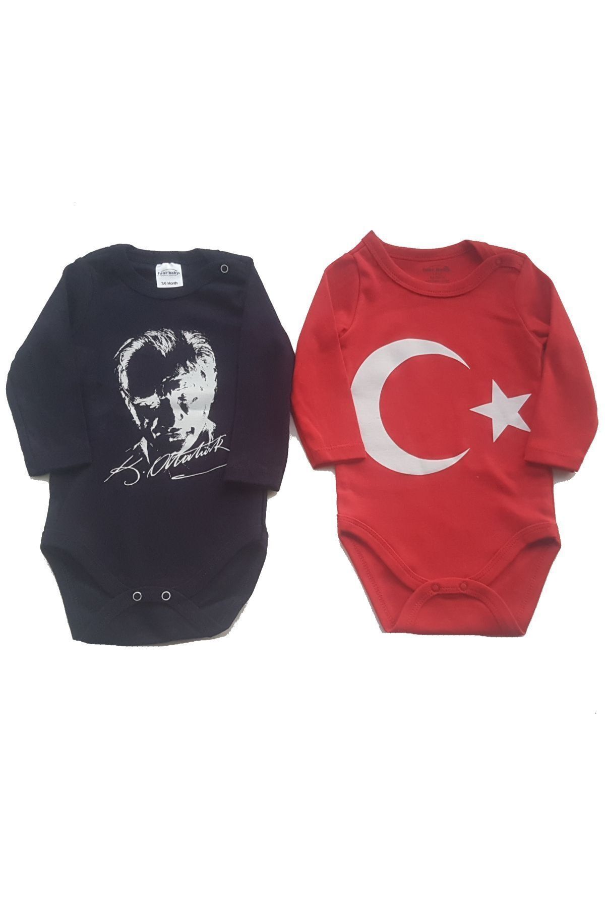 Fuar Baby Neşelibebek Fuar Baby FBBRS1858 Türkiye Bayrağı ve Atatürk 2 Li Uzun Kol Body Zıbın Seti 18 24 AY