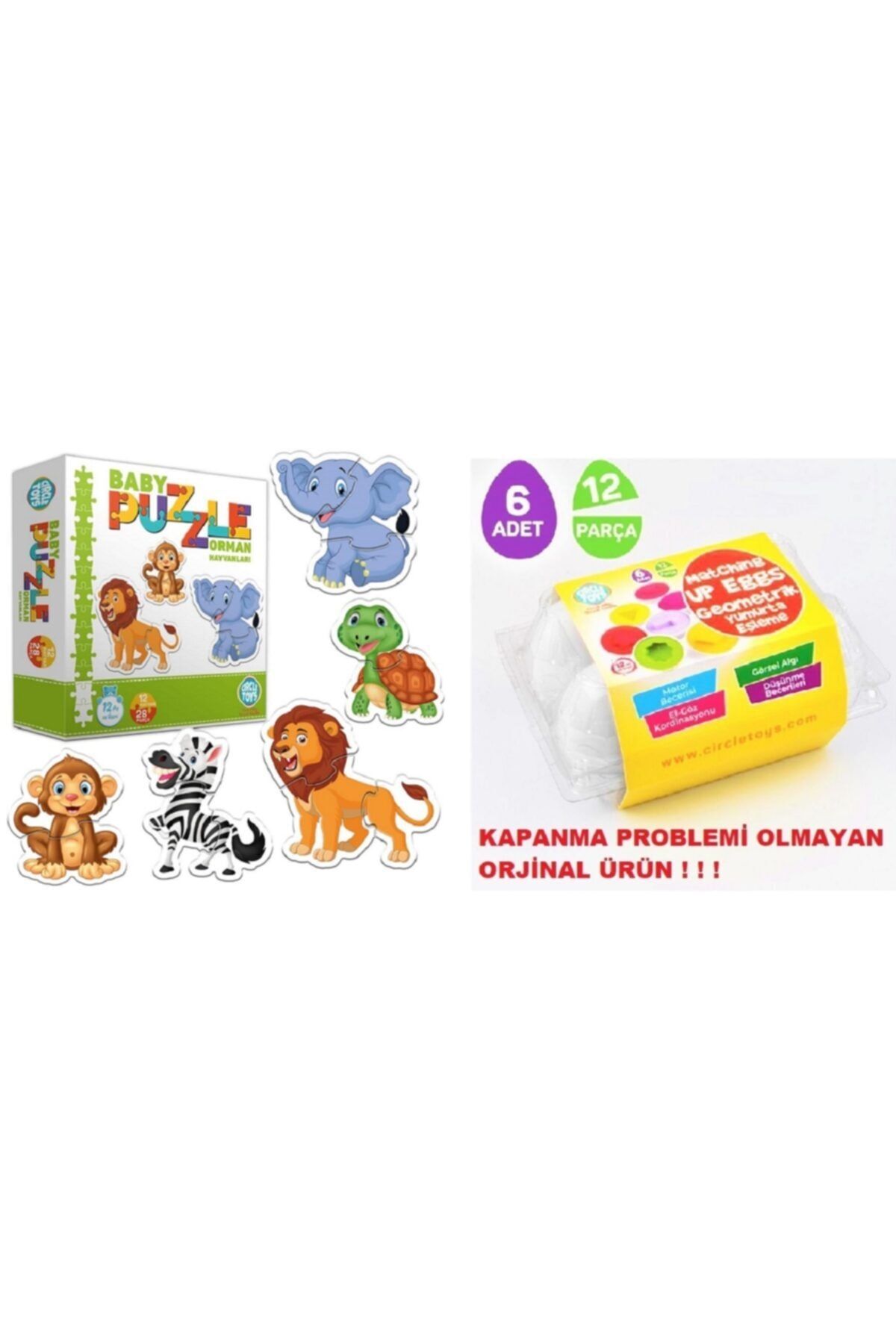 Circle Toys Circle Toys Baby Puzzle Orman Hayvanları - Geometrik Eğitici Yumurta Bultak 6 Lı
