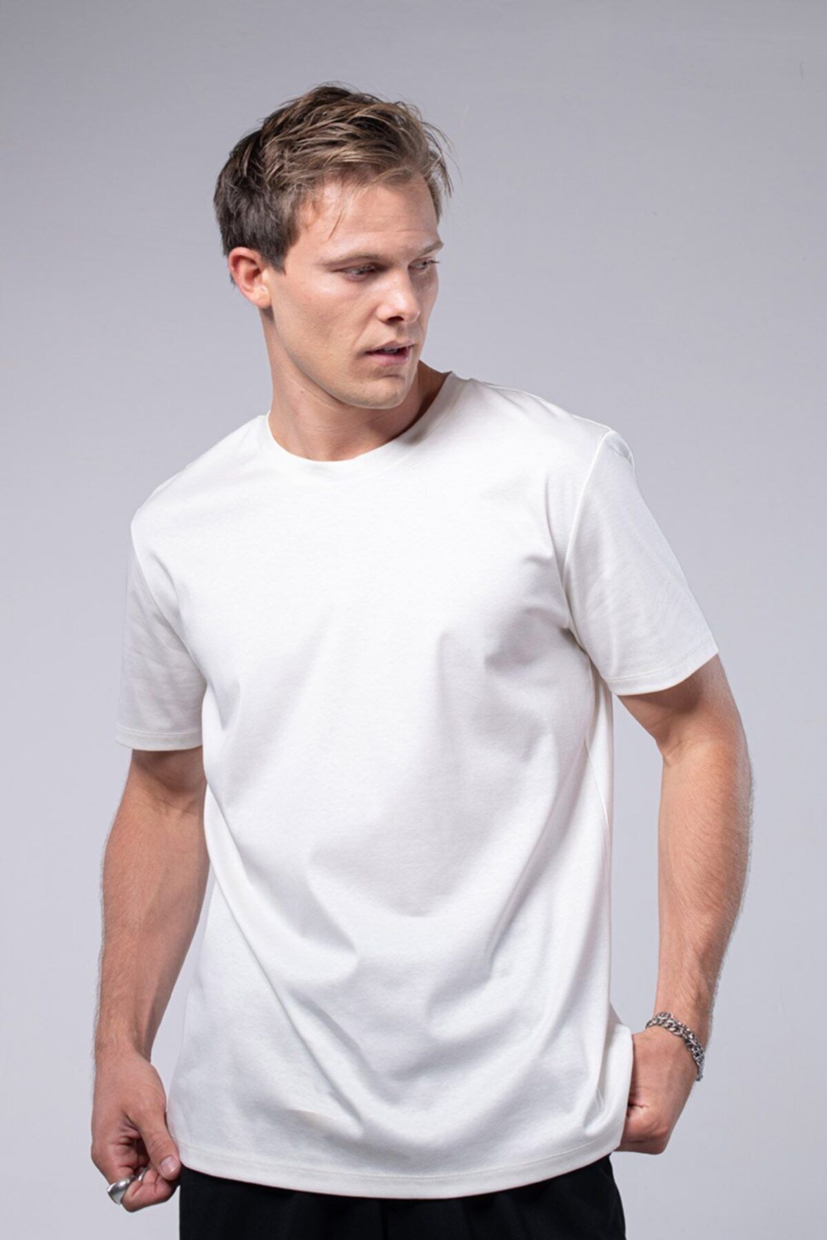 IAMNOTBASIC Erkek Beyaz Merserize Cole Tişört