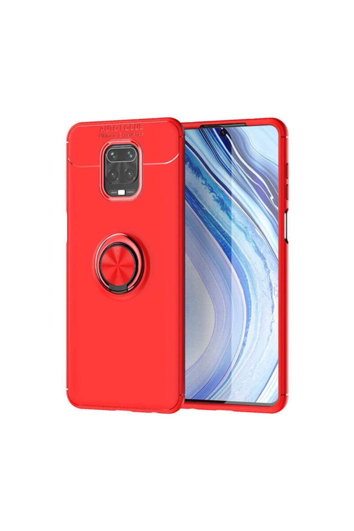 Nezih Case Xiaomi Redmi Note 9s/9 Pro Yüzüklü Standlı Kılıf Kırmızı (SOFT TASARIM)