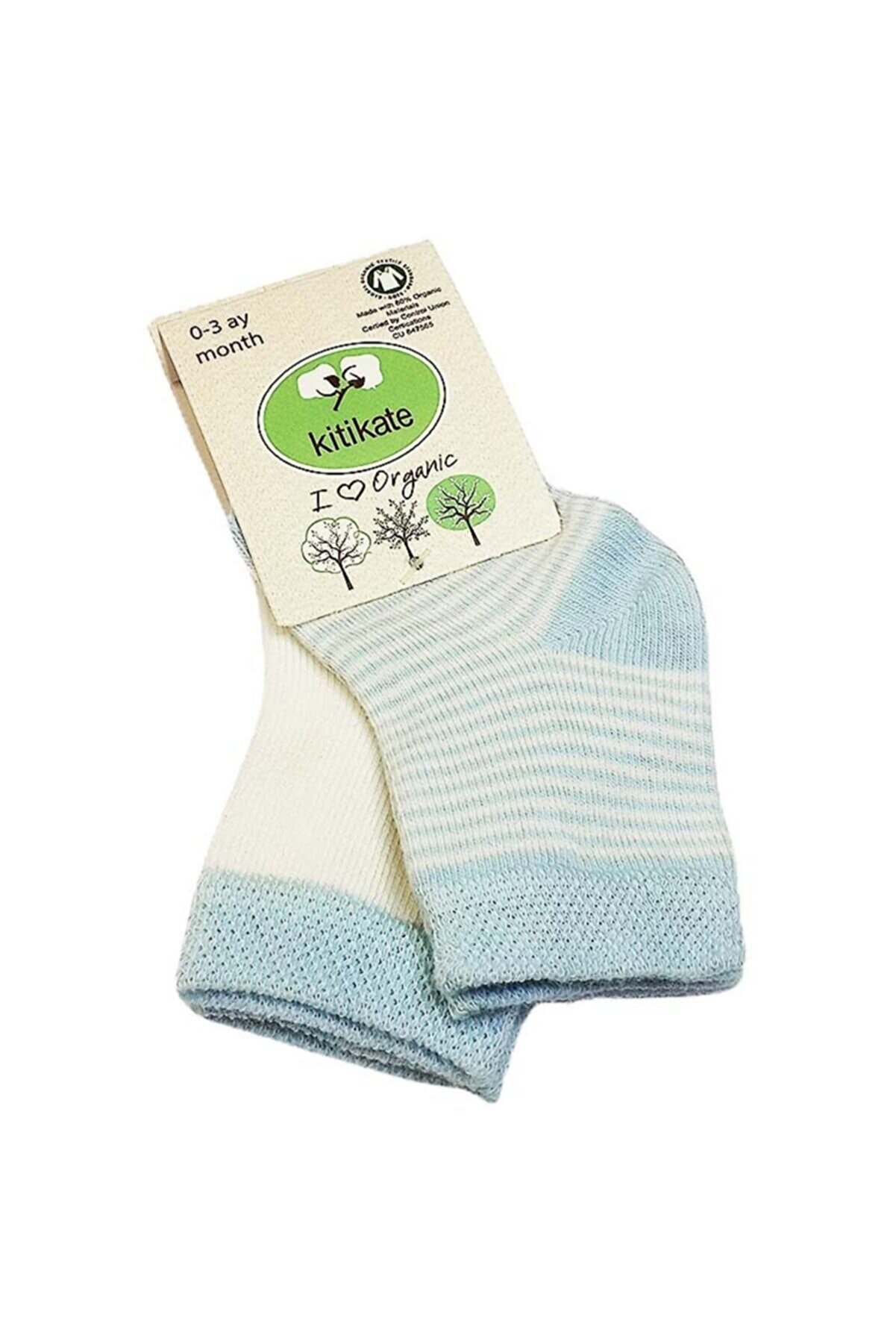 kitikate Bebek Mavi Organik Çorabı 0-3 Ay 2 Li