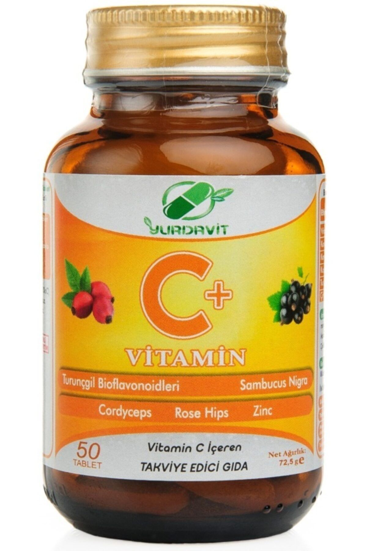 Yurdavit Vitamin C 1000 Mg Kuşburnu Kara Mürver Zinc Turunçgil Bioflavonoidleri 50 Tb Skt 10/2023