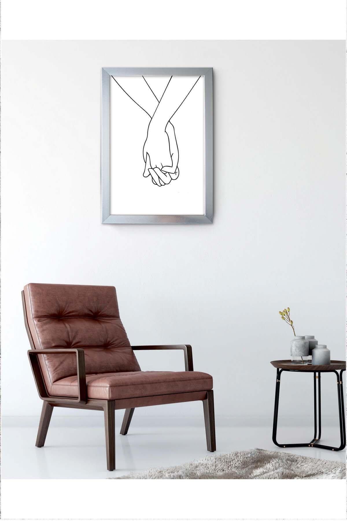 LYN HOME & DECOR Tutuşan Eller Siluet Gümüş Çerçeveli Poster Tablo 33.5X43,5 cm