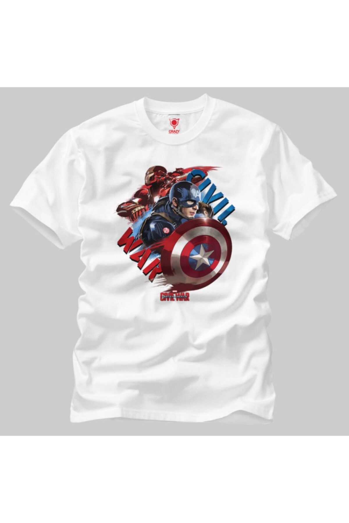Crazy Erkek Beyaz Iron Man And Captain America In Motion T-Shirt