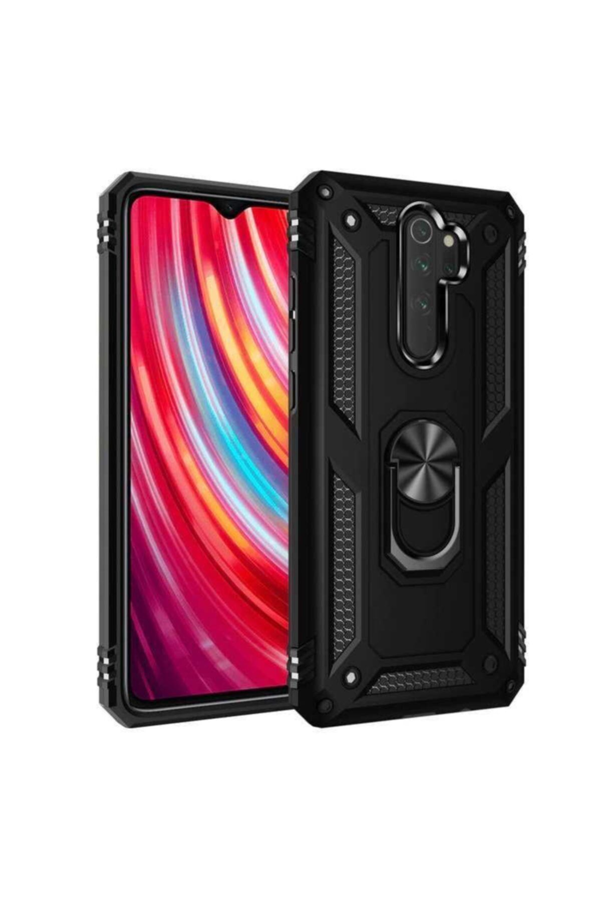 Nezih Case Xiaomi Redmi Note 8 Pro Uyumlu Yüzüklü (STANDLI) Zırh Kılıf Siyah