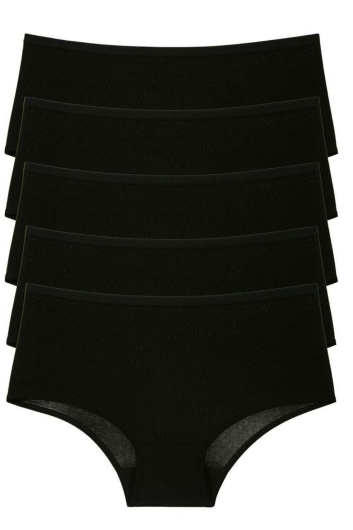 ld lidya underwear Kadın Siyah Iz Yapmaz Yüksek Bel 5 Li Bato Külot 02001