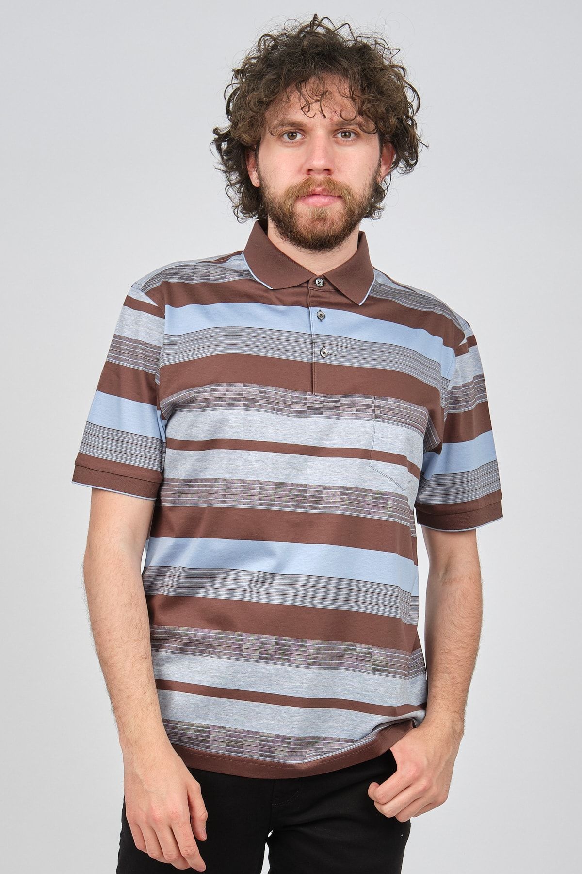 Gallus Erkek Kahverengi Cep Detaylı Blok Desenli Polo Yaka T-shirt 1194176