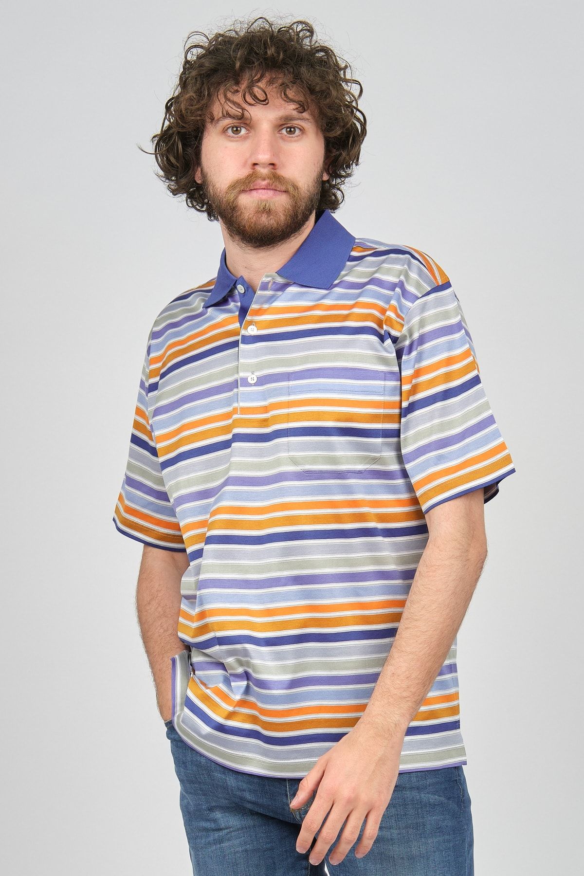 FORMENTİ Erkek Cep Detaylı Çizgili Polo Yaka T-shirt 2681001 Indigo