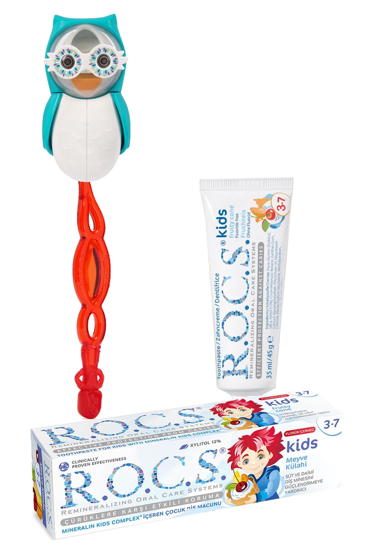 R.O.C.S. Mavi R.o.c.s Kıds Mavi Baykuş Bakım Seti - Meyve Külahı Diş Macunu+ Diş Fırçası+ Baykuş Saklama Kabı