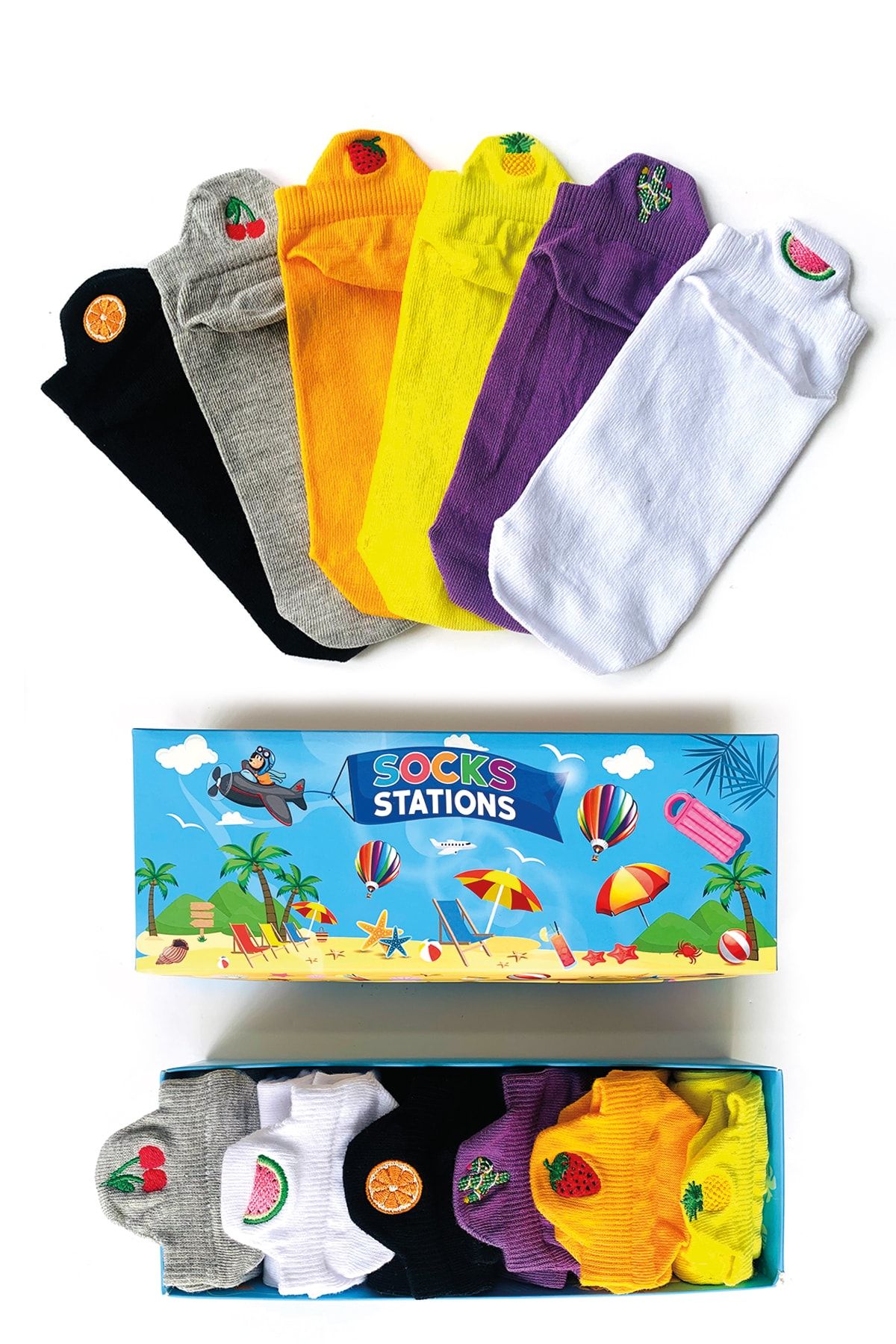 Socks Stations Meyve Nakışlı Bilek Çorap Kutusu 3 6’lı