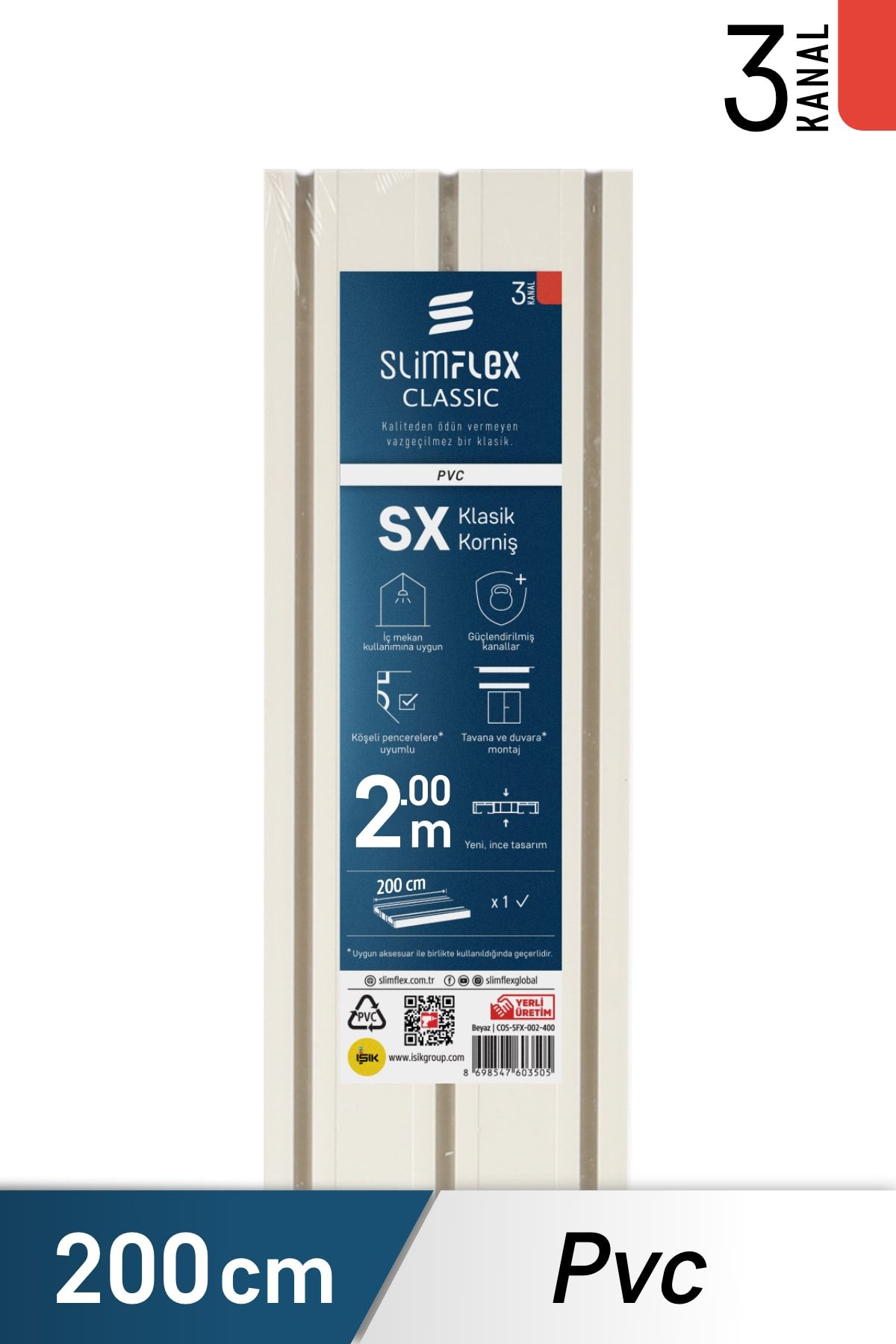 SlimFlex Classic SX PVC Korniş 3-Kanallı 200 cm