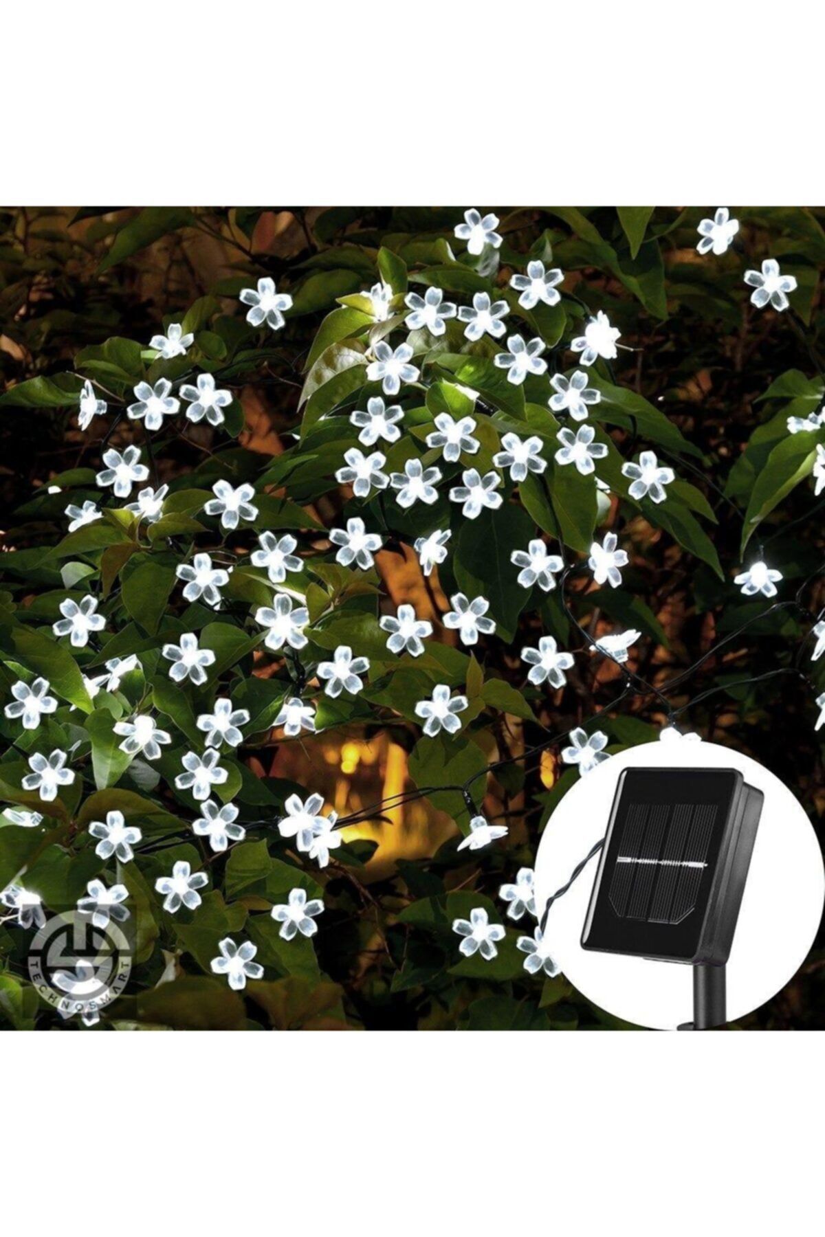 TechnoSmart 30 Ledli Solar Çiçekli Beyaz Işık Bayçe Aydınlatma Dekorasyon Güneş Enerjili