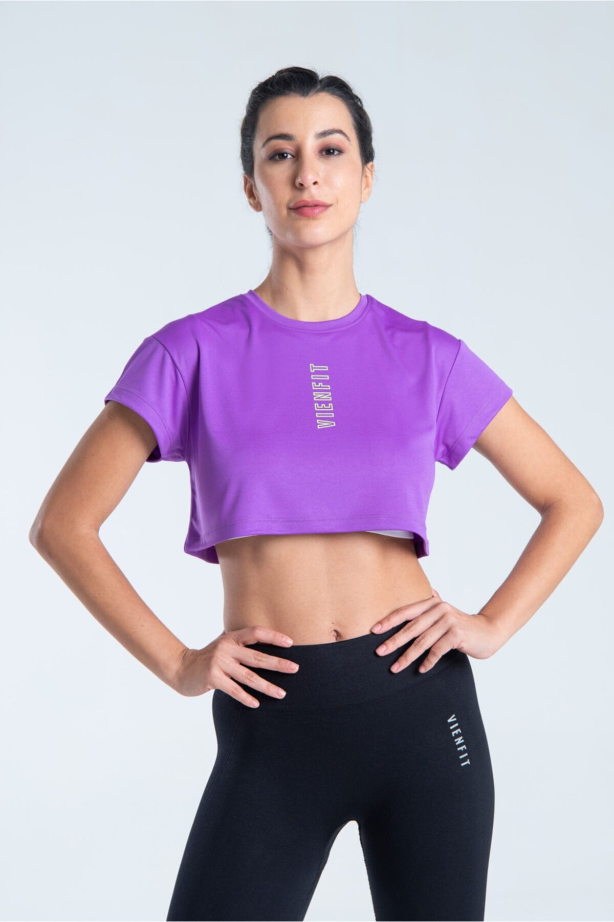Vienfit Kadın Kısa Baskılı Spor Tshirt - Graphic Crop Top Mor