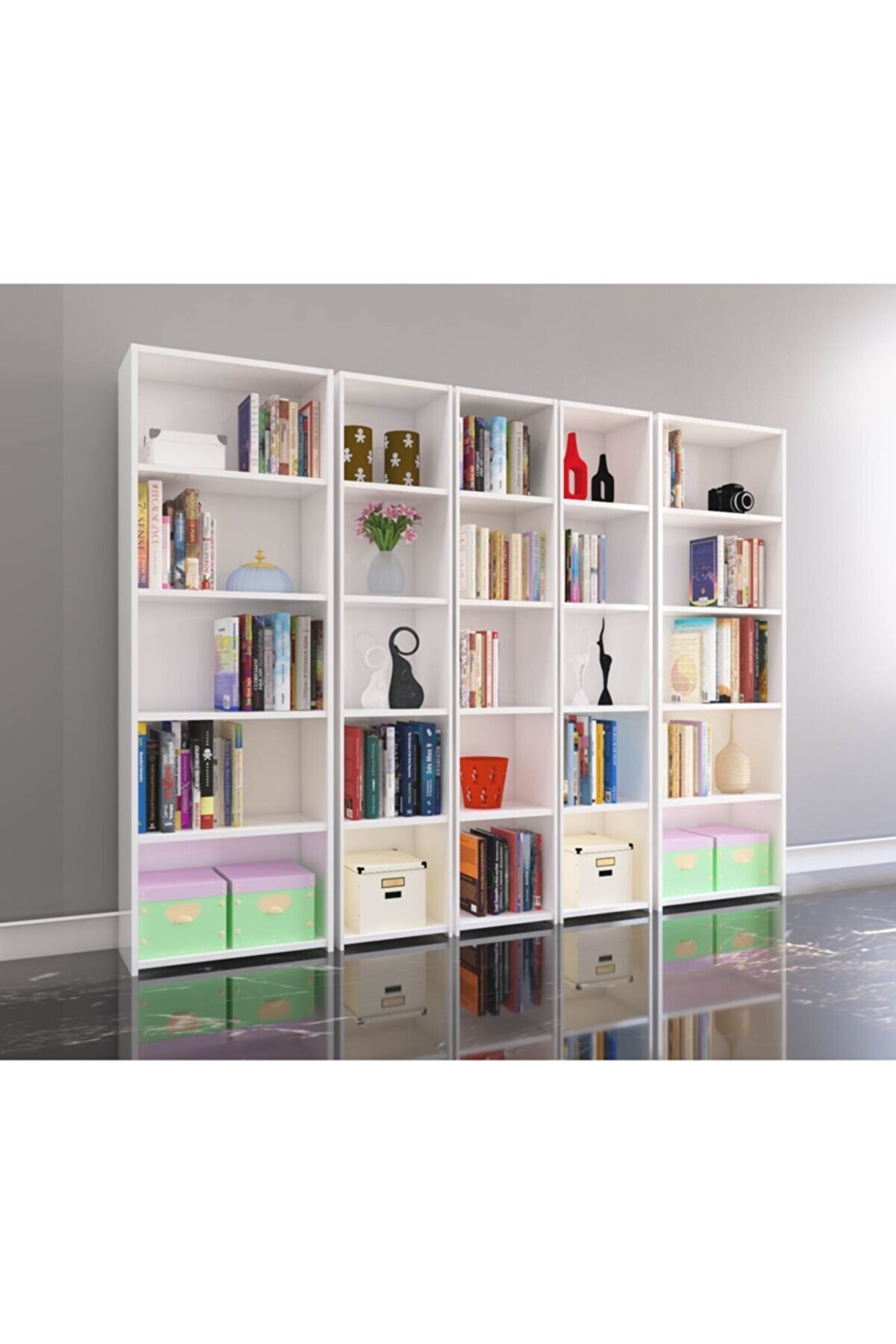 Nur Mobilya 5�li Arkalıklı Kitaplık Beyaz Fiyatı