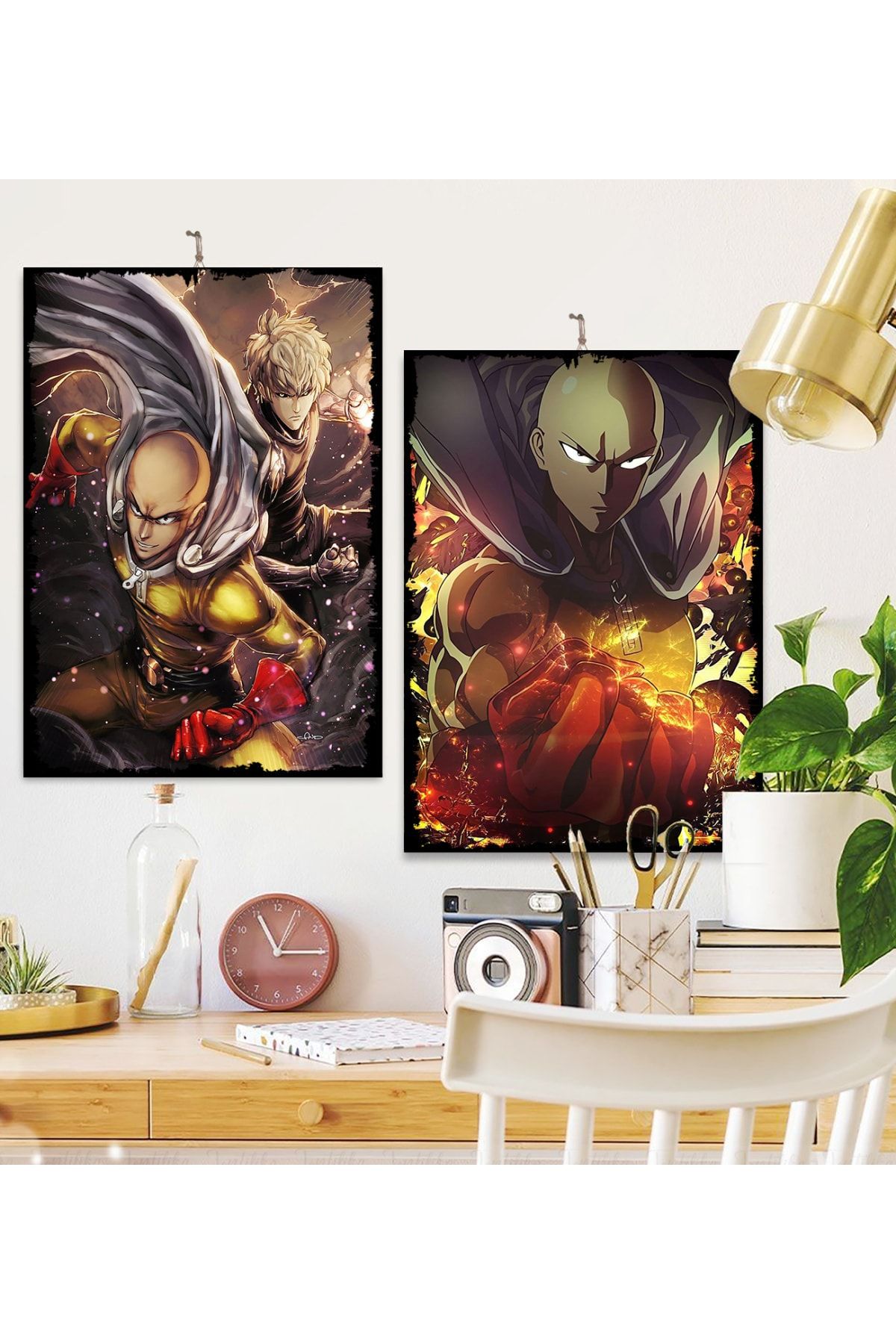 Tontilika One Punch Man Saitama Özel Tasarım Hediyelik 8mm Dekoratif Ahşap Tablo Seti 2'li