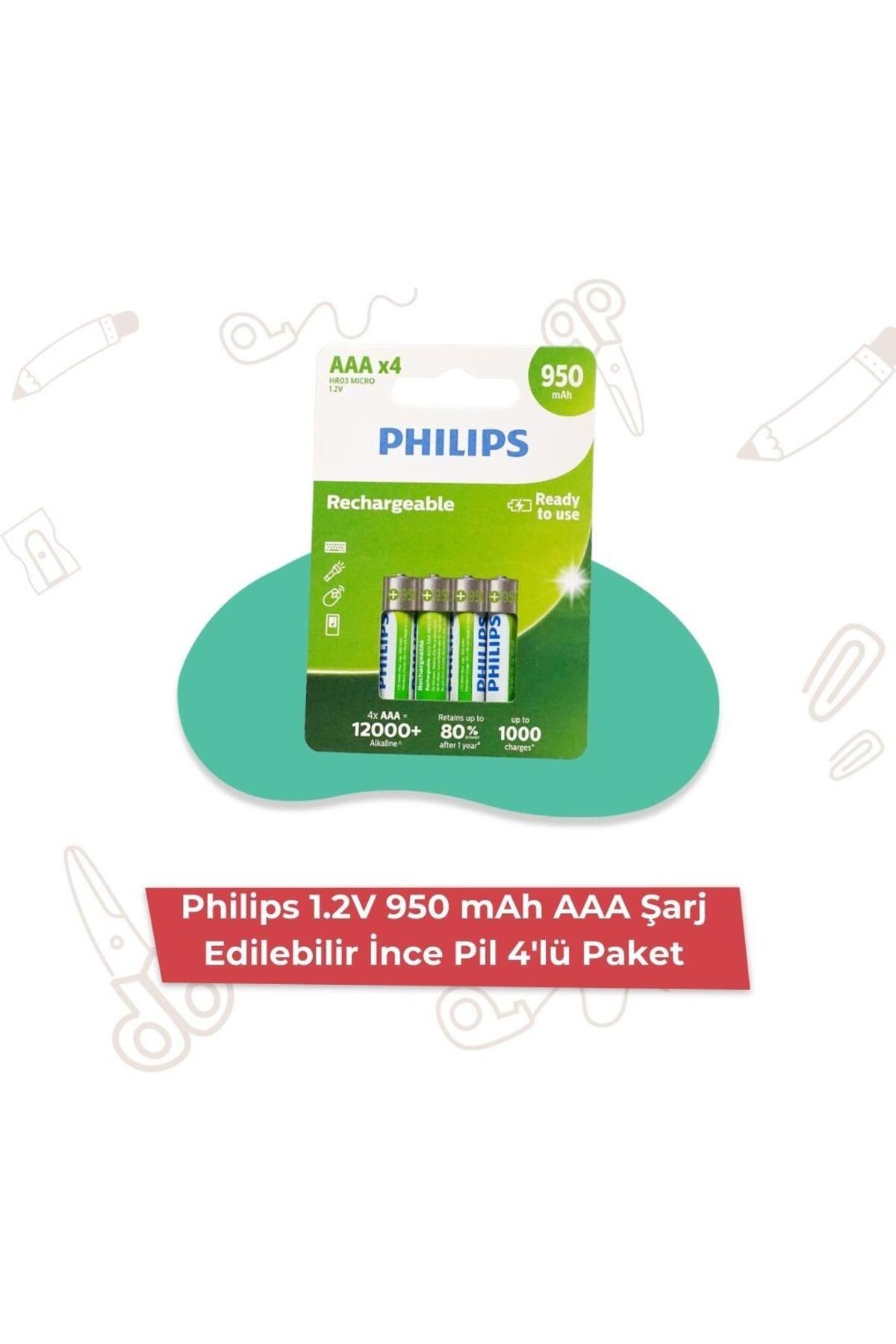 Philips 1.2V 950 mAh AAA Şarj Edilebilir İnce Pil 4'lü Paket R03B4A95/10