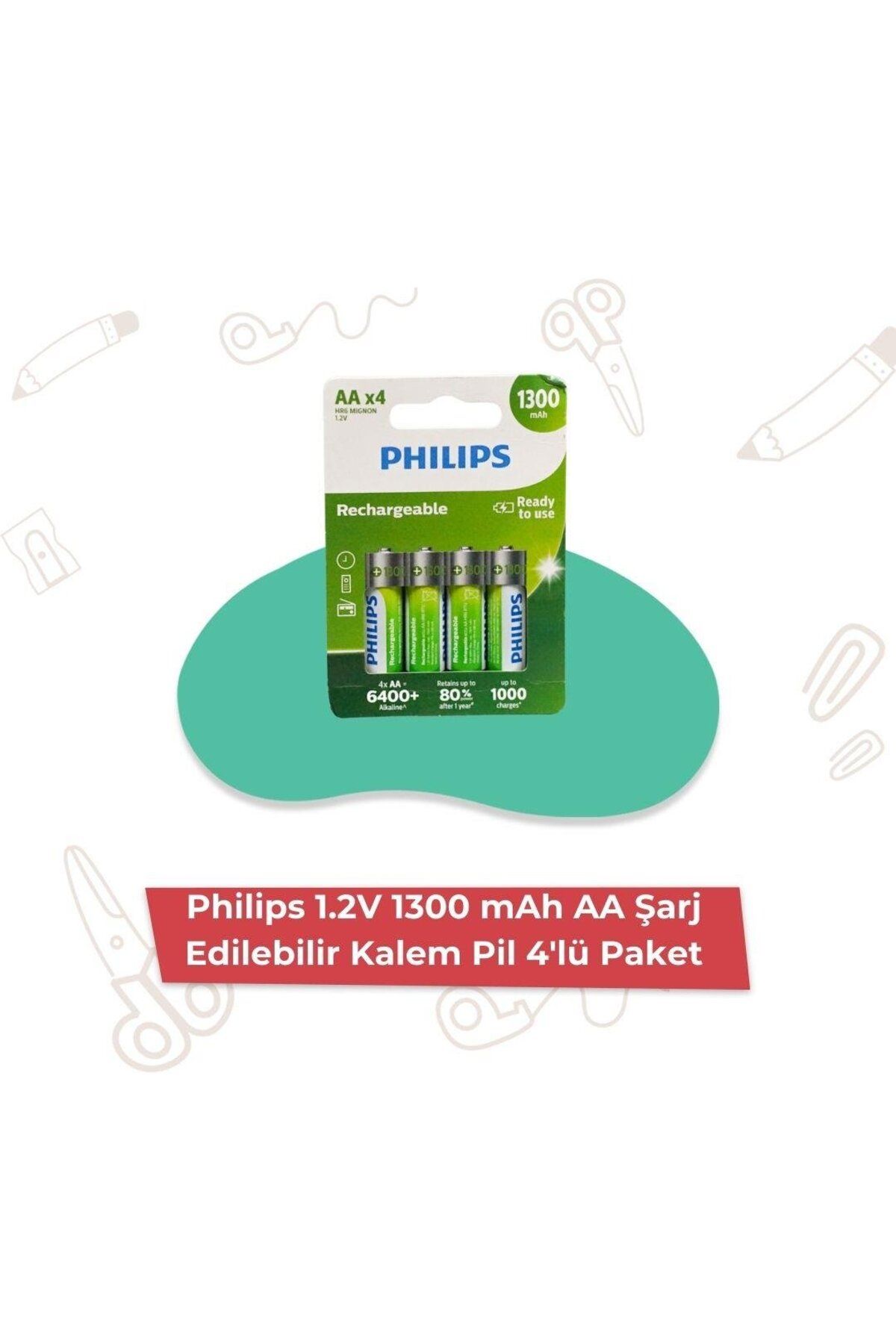 Philips 1.2V 1300 mAh AA Şarj Edilebilir Kalem Pil 4'lü Paket R6B4A130/10