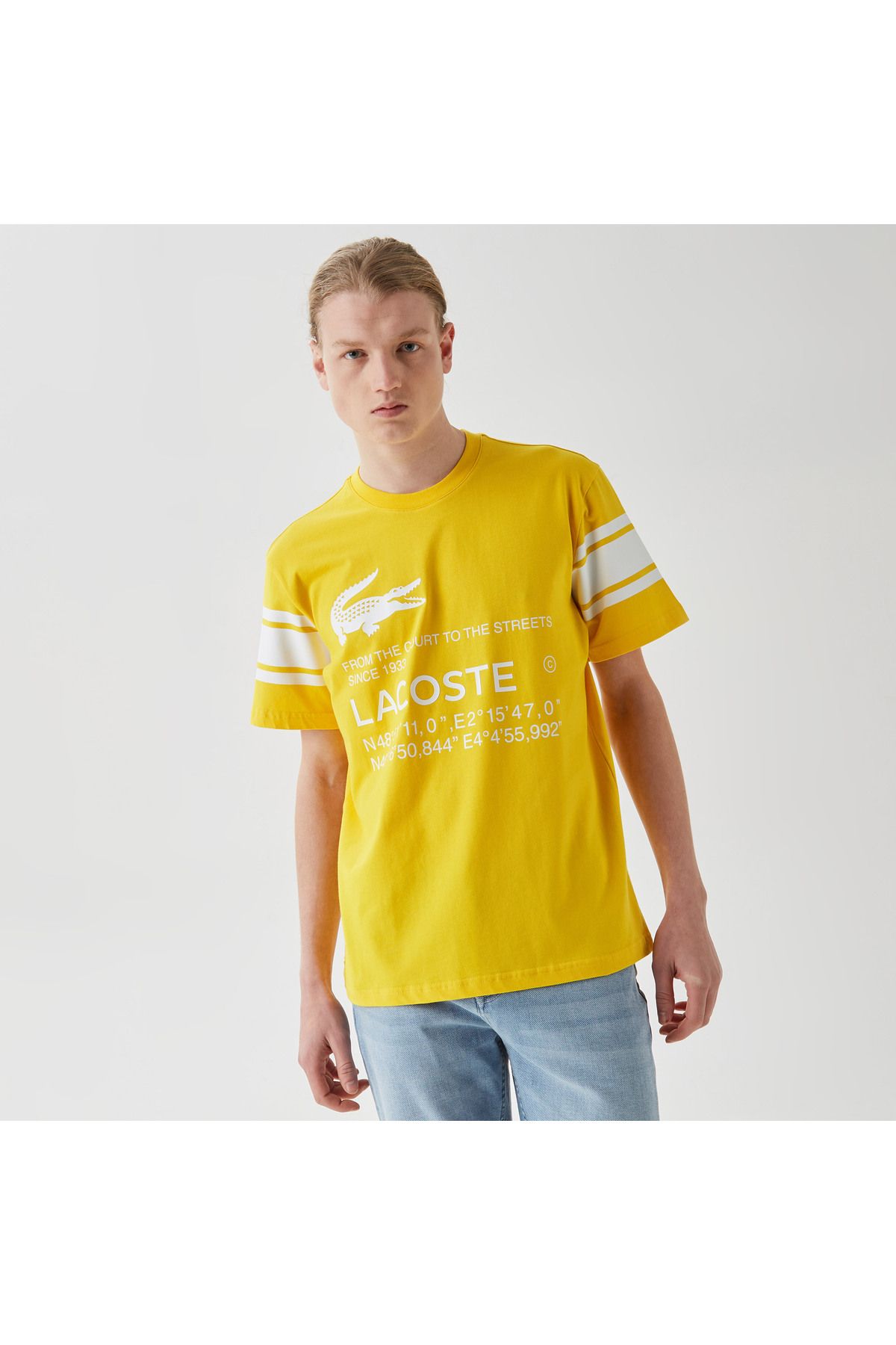 Lacoste Active Erkek Relaxed Fit Bisiklet Yaka Baskılı Sarı T-shirt