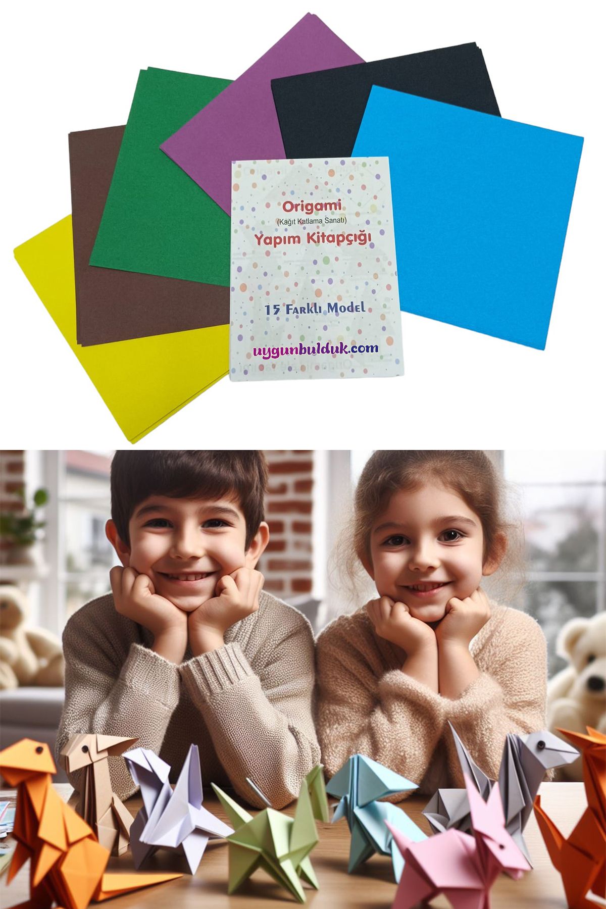 UygunBulduk Origami Kağıdı - 60 Adetli Sade Renkli Origami Seti