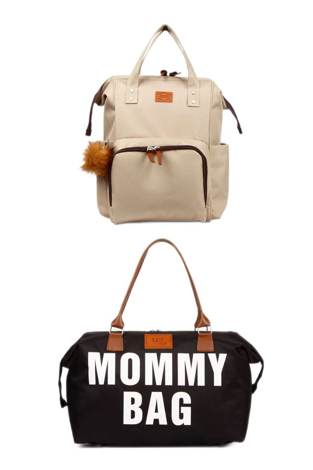 Yerli Baby Anne Bebek Bakım Sırt Çantası Termal Biberonlu Ve Mommy Bag Anne Bebek Bakım Çantası 2'Li Set