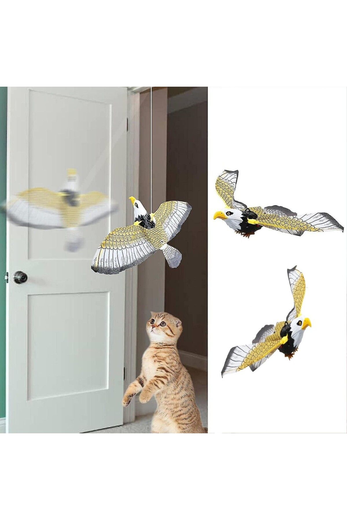 ÇERÇİCİ Kedi Oyuncağı Pilli 360 Derece Dönen Kartal Kuş İpli Kedi Oyuncağı