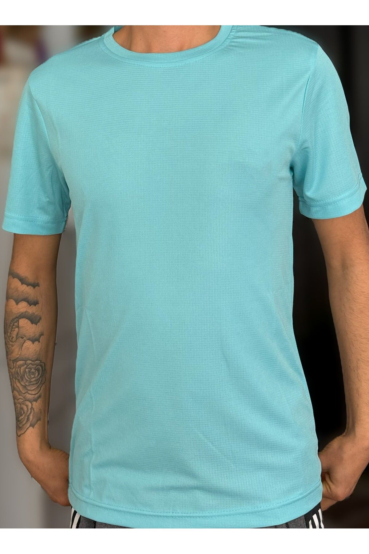 mavi dünya T-shirt Koşu Için Nefes Alan Dar Kesim Ter Tutmayan Sporcu Tişört
