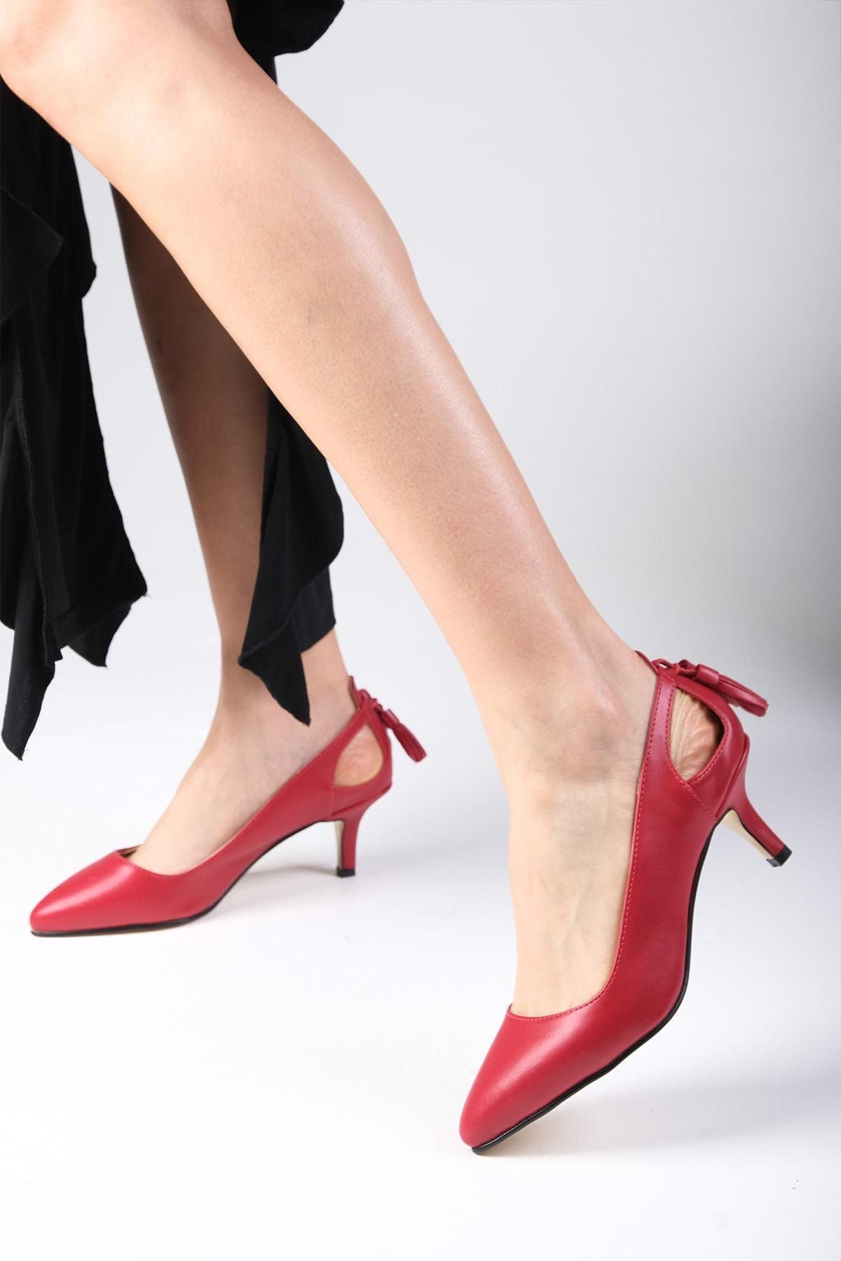 Mio Gusto Drop Kırmızı Renk Kadın Kısa Topuklu Ayakkabı