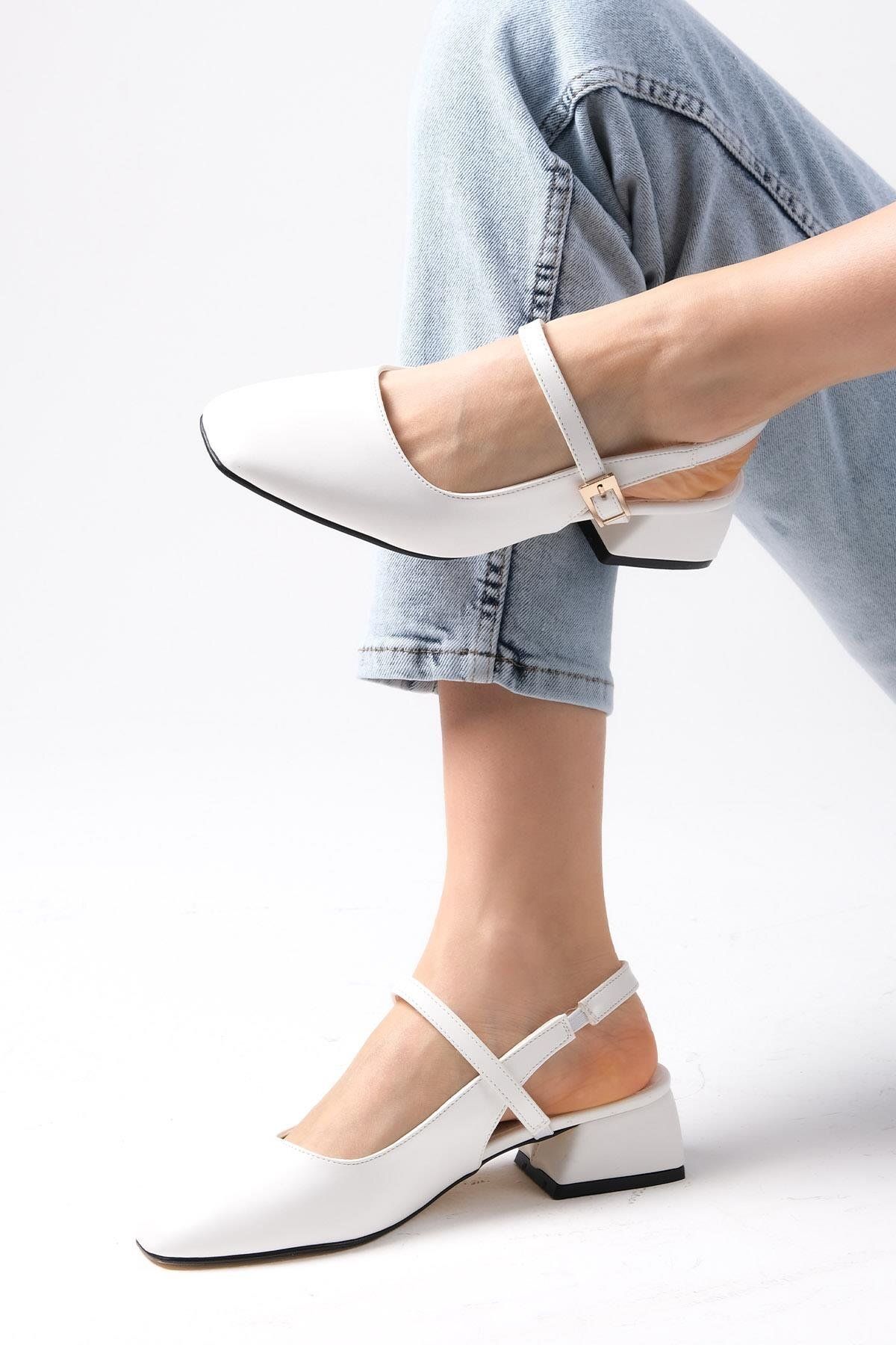 Mio Gusto Ella Beyaz Renk Arkası Açık Kadın Kısa Topuklu Ayakkabı