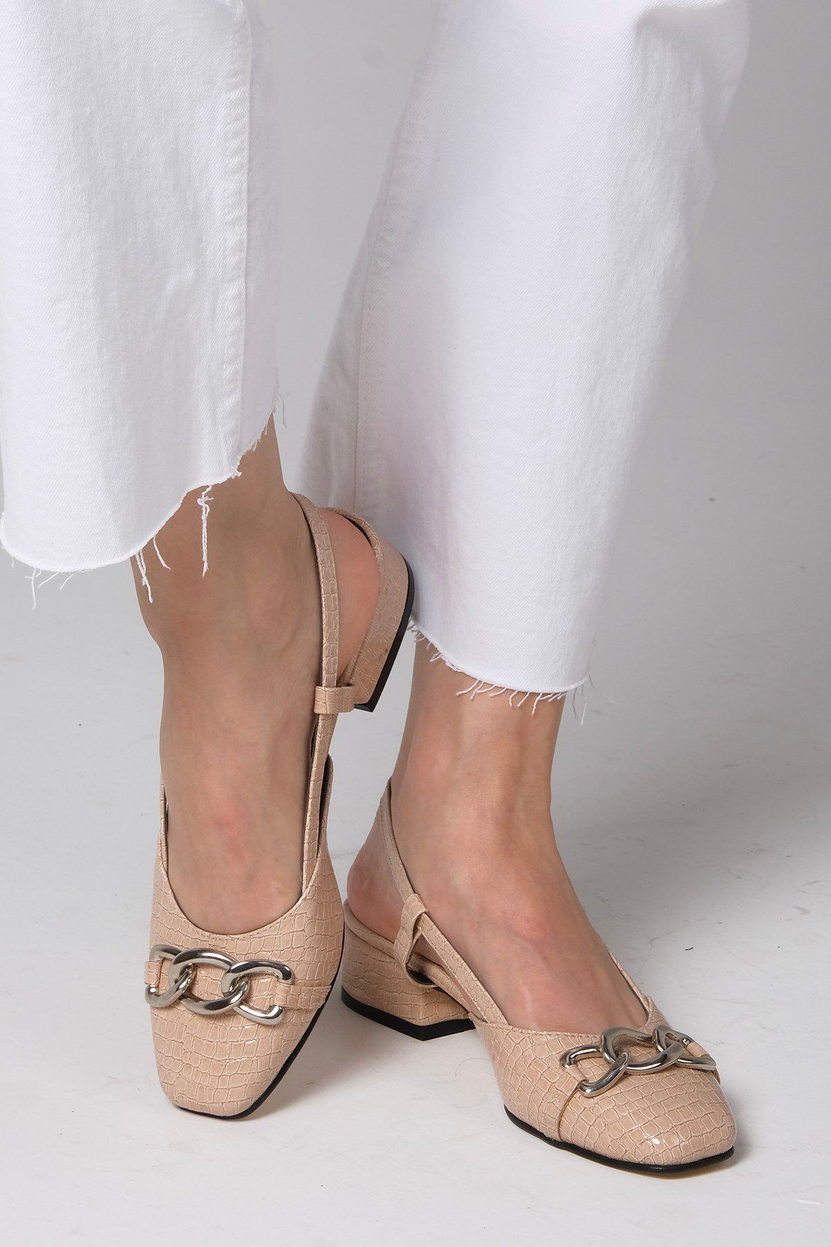 Mio Gusto Serena Ten Rengi Yılan Desenli Kısa Topuklu Kadın Ayakkabı
