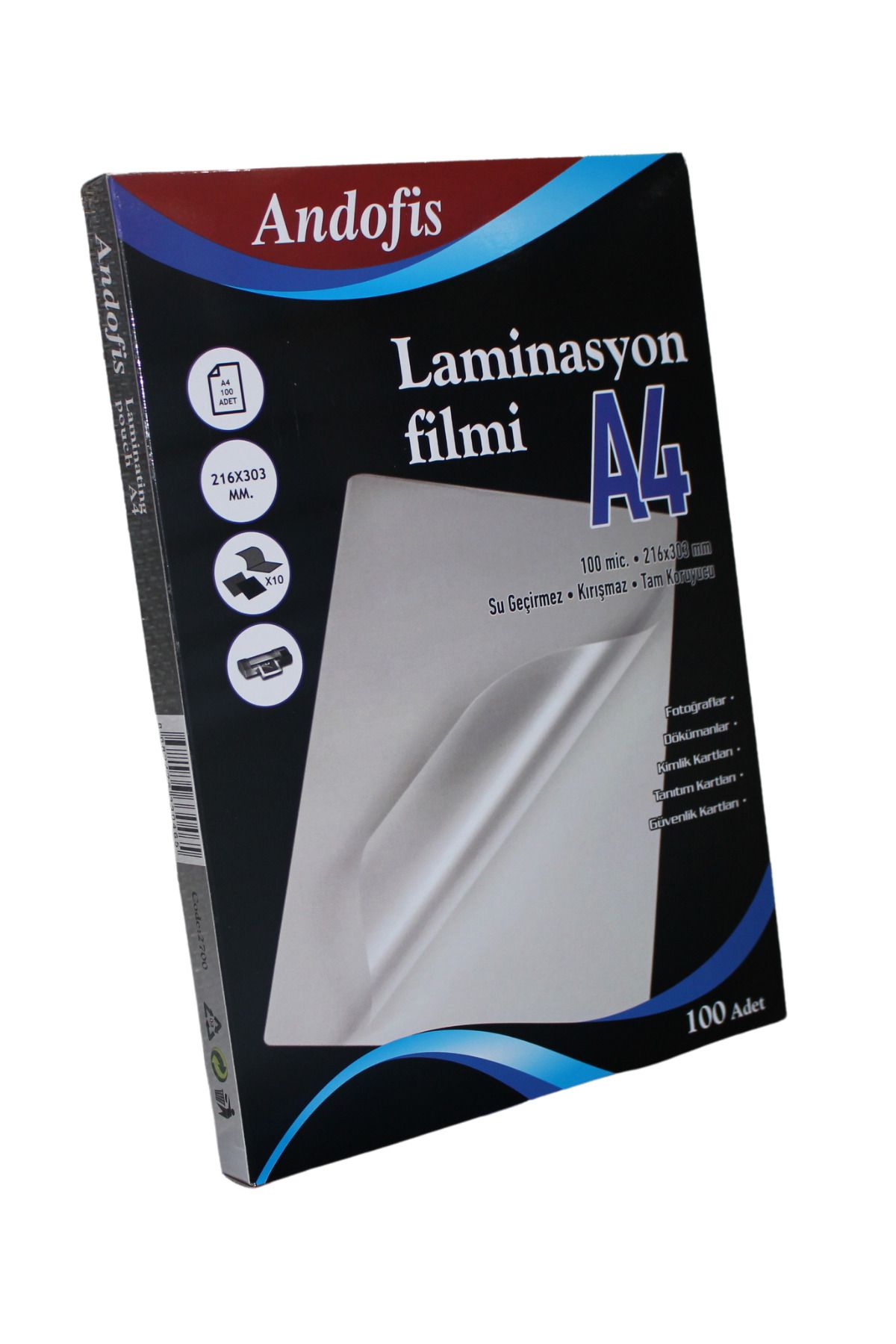Andofis Laminasyon Filmi Parlak A4 100 Micron 100'lü Paket