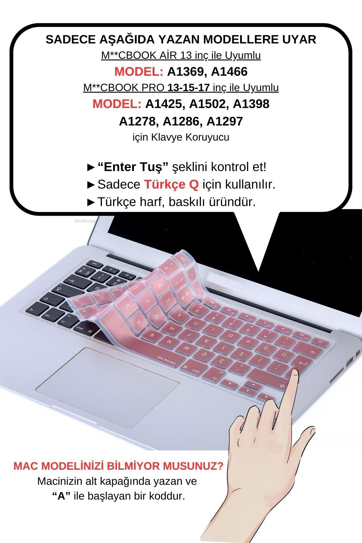 Mcstorey Klavye Koruyucu Macbook Klavye Air Pro (TÜRKÇE Q) (ESKİ USB'Lİ MODEL 2008/2017) Ile Uyumlu