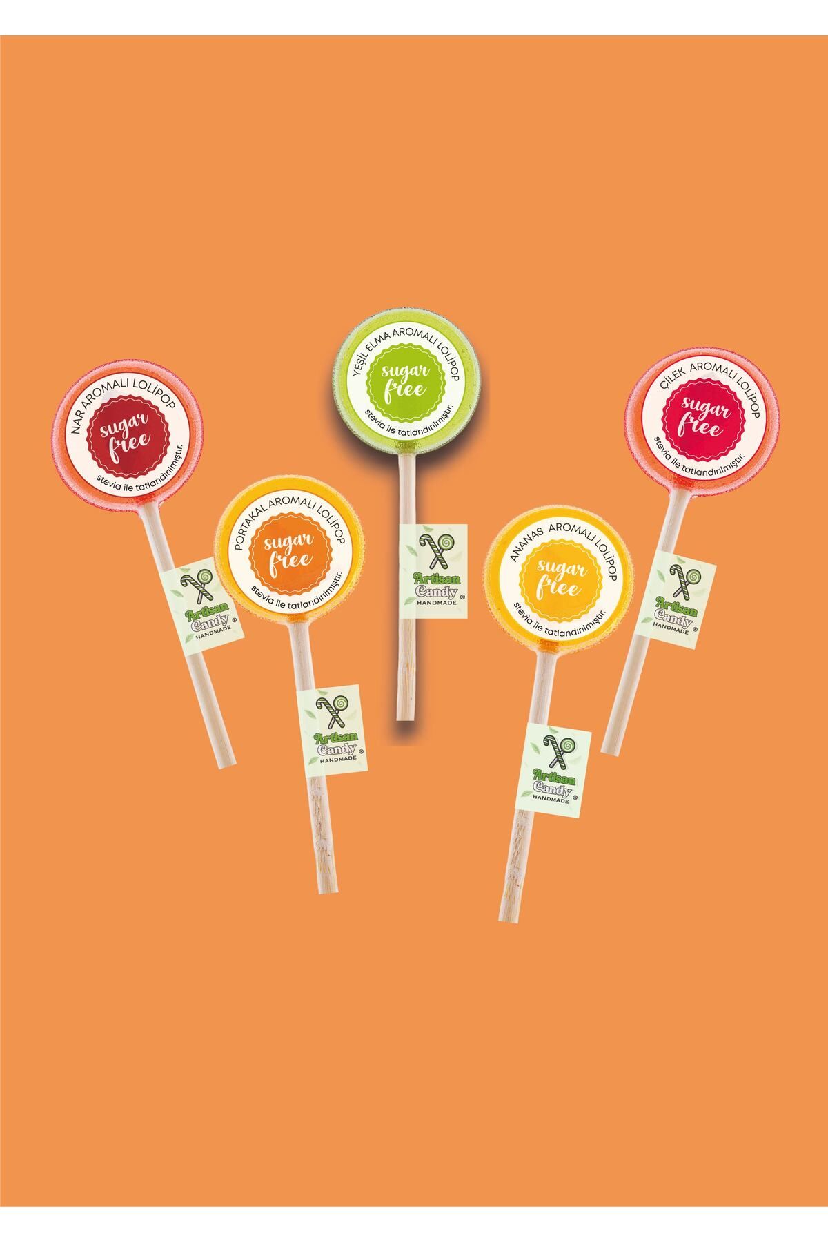 Artisan Candy Artisan Sugar Free & Stevia Lollipop Candy 25 Pack / Şekersiz & Stevialı Lolipop Şeker 25 Adet