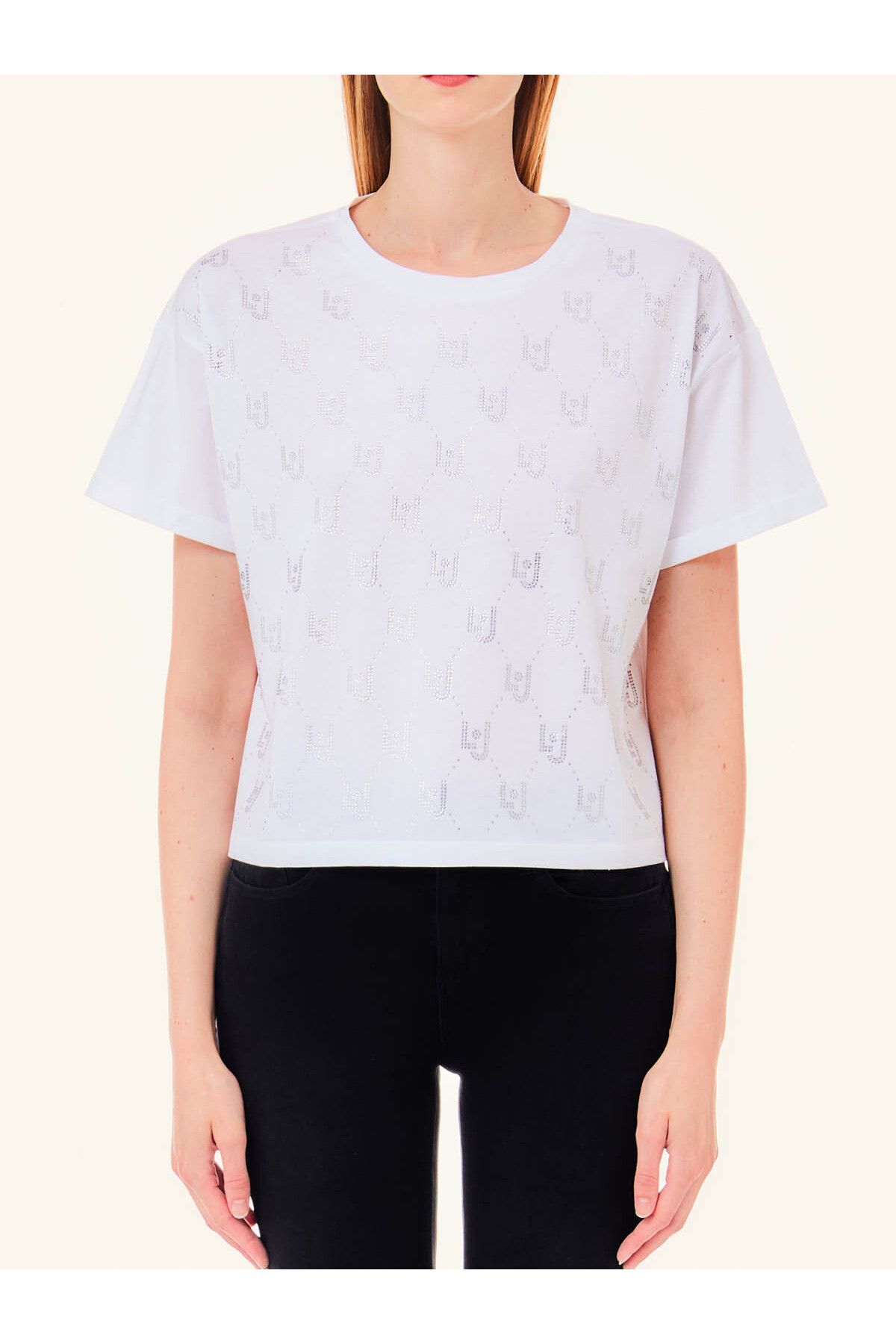 Liu Jo Kadın Marka Logolu Regular Fit Pamuklu Kısa Kol Beyaz T-Shirt MA4326J5904-N9274