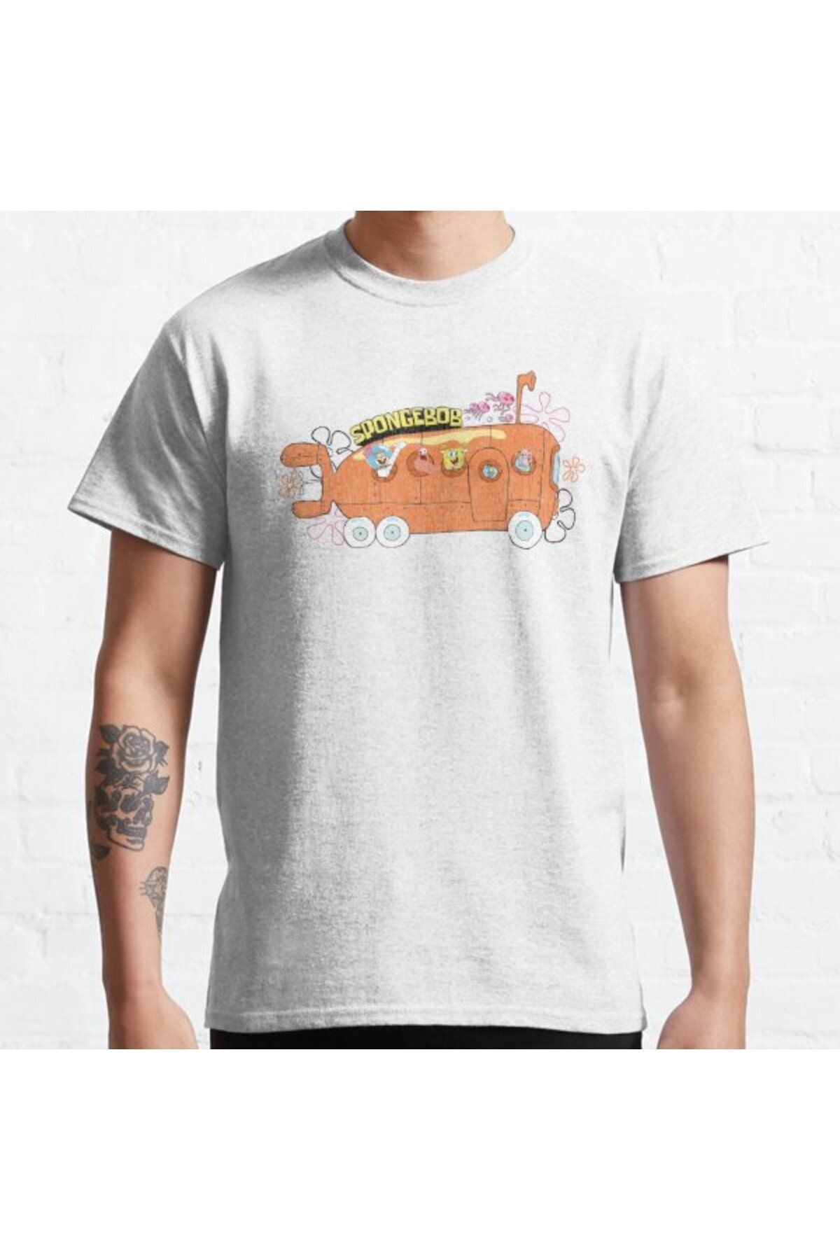 ZOKAWEAR Bol Kalıp Unisex Spongebob Squarepants Bikini Bottom Bus Group Tasarım Baskılı Tshirt