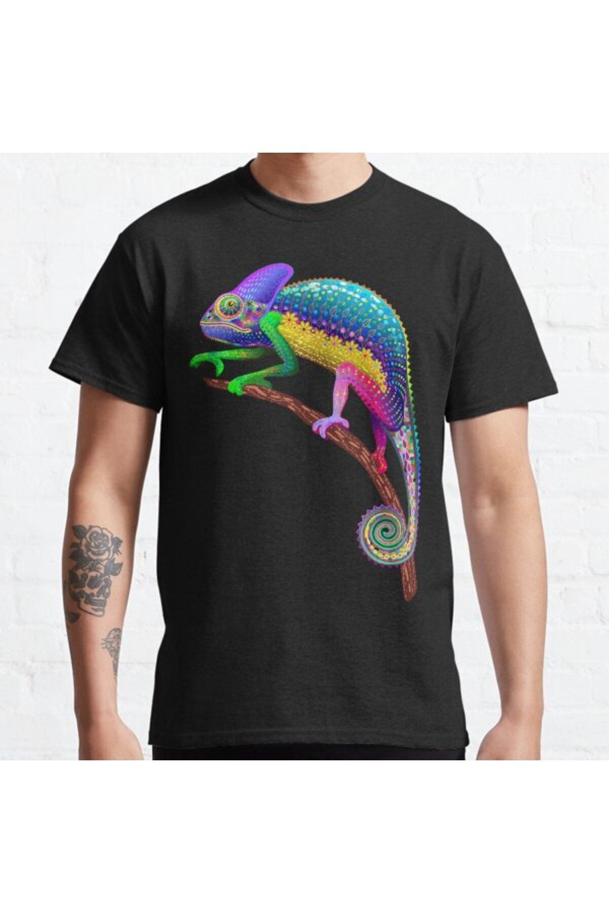 ZOKAWEAR Bol Kalıp Unisex Chameleon Fantasy Rainbow Colors Tasarım Baskılı Tshirt