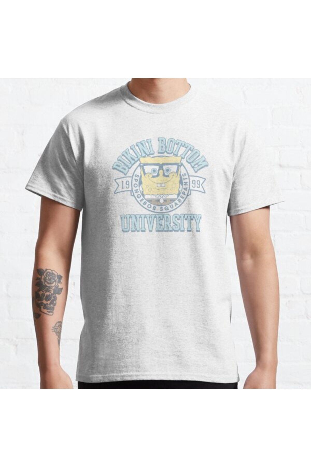 ZOKAWEAR Bol Kalıp Unisex Spongebob Squarepants Bikini Bottom University Tasarım Baskılı Tshirt