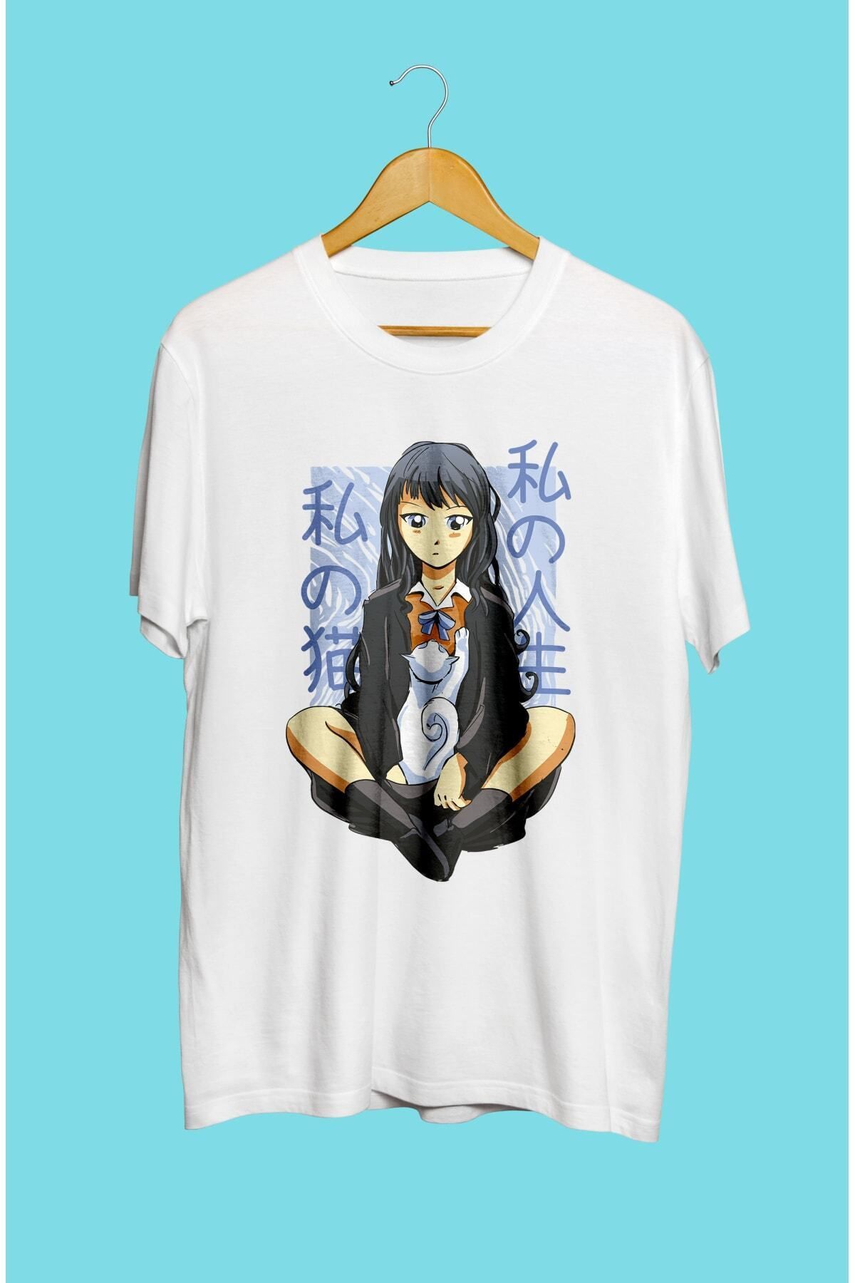 ZOKAWEAR Bol Kalıp Japon Anime Çizim Kadın Tasarım Baskılı Tişört