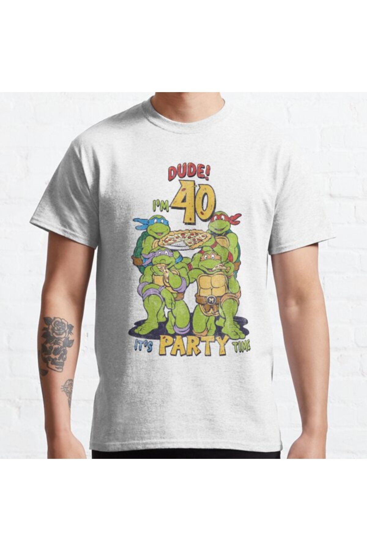 ZOKAWEAR Bol Kalıp Unisex Teenage Mutant Ninja Turtles 40th Birthday Pizza Party Tasarım Baskılı Tshirt