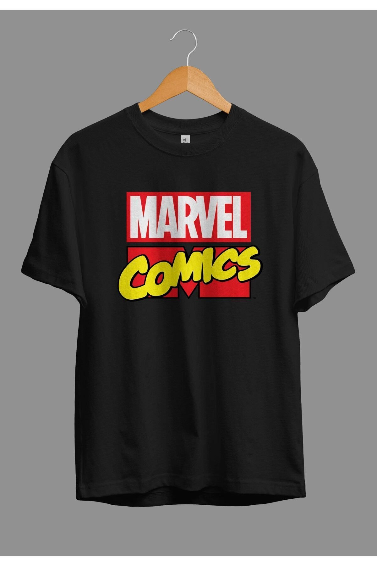 ZOKAWEAR Bol Kalıp Unisex Marvel Comics Amblem Tasarım Baskılı Tişört