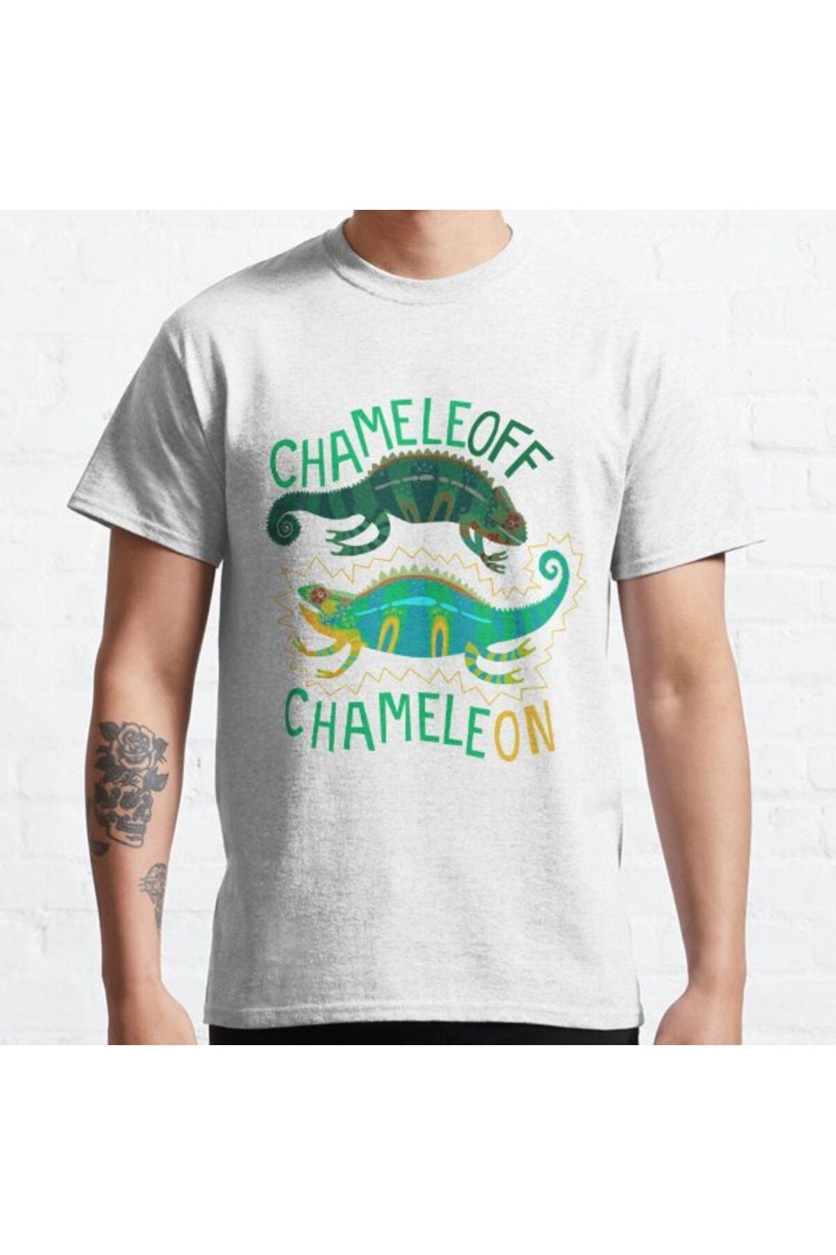 ZOKAWEAR Bol Kalıp Unisex Chameleoff, Chameleon Tasarım Baskılı Tshirt