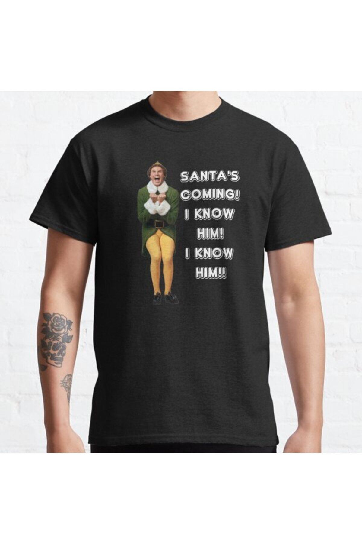 ZOKAWEAR Bol Kalıp Unisex Santa's Coming! I Know Him! Elf The Movie Will Ferrell Tasarım Baskılı Tshirt