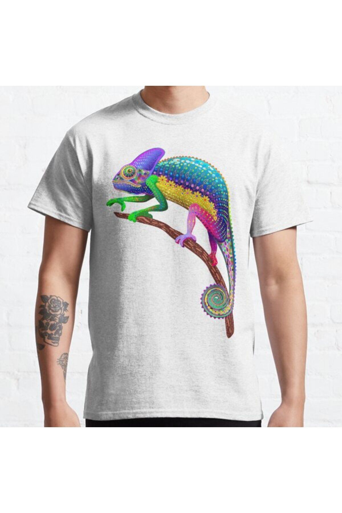 ZOKAWEAR Bol Kalıp Unisex Chameleon Fantasy Rainbow Colors Tasarım Baskılı Tshirt