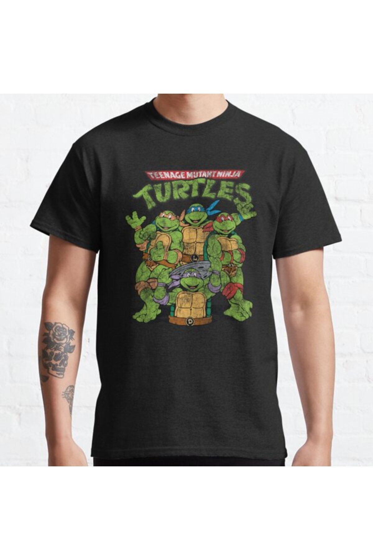 ZOKAWEAR Bol Kalıp Unisex Teenage Mutant Ninja Turtles Classic Retro Logo Tasarım Baskılı Tshirt