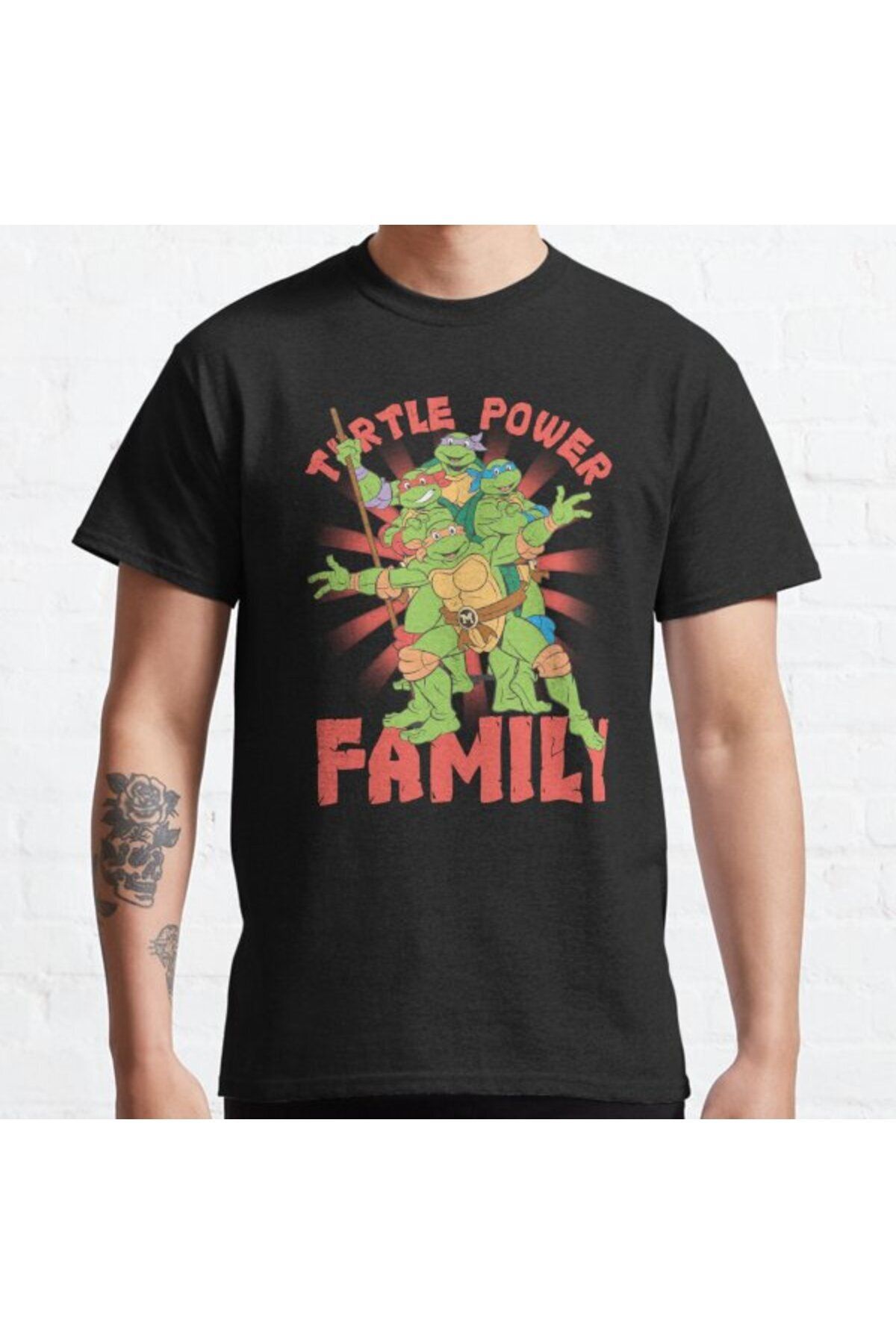 ZOKAWEAR Bol Kalıp Unisex Teenage Mutant Ninja Turtles Family Turtle Power Poster Tasarım Baskılı Tshirt