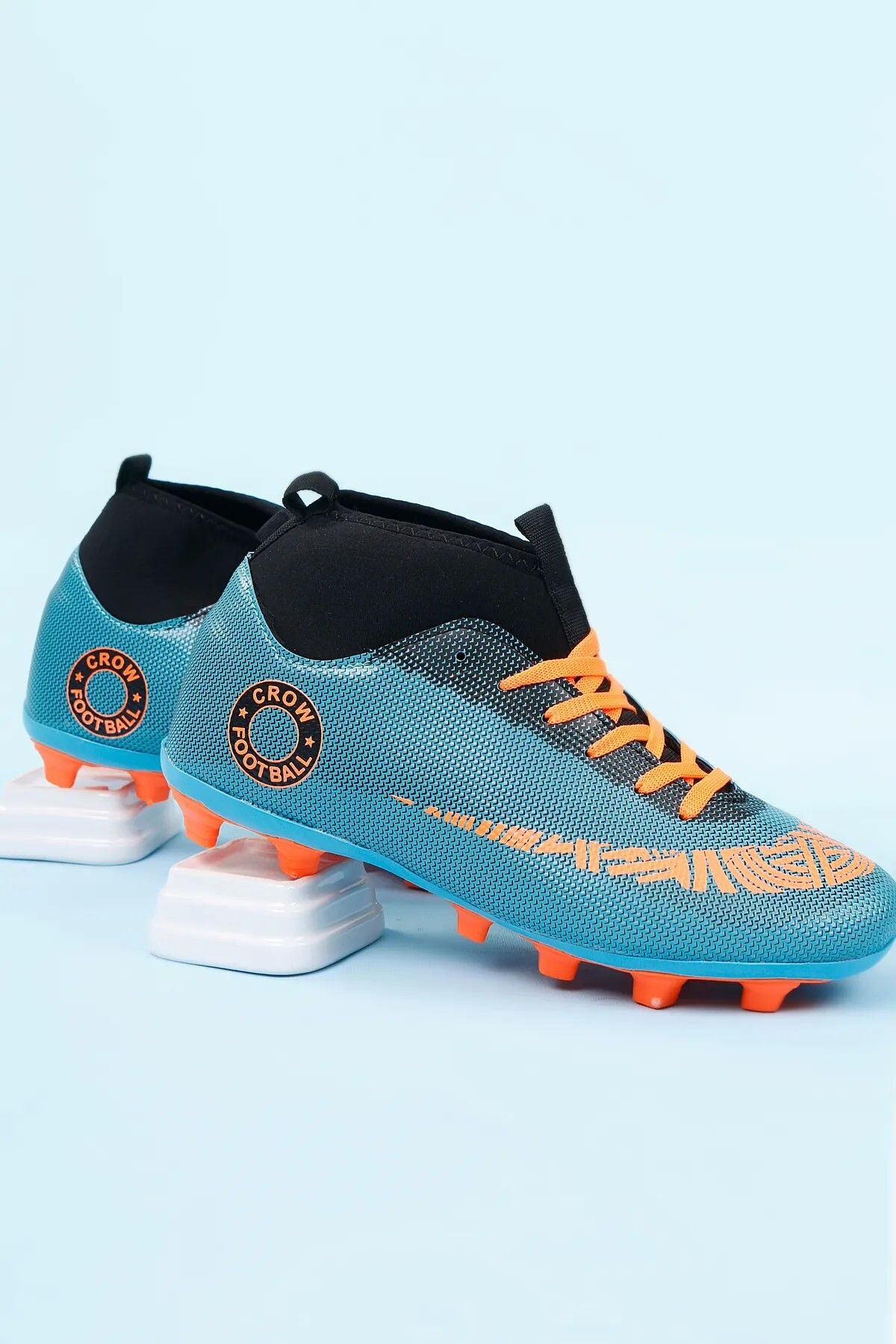 AYN-Shoes Petrol-Turuncu Super Mercury Bilekli Çoraplı Krampon Futbol Ayakkabısı