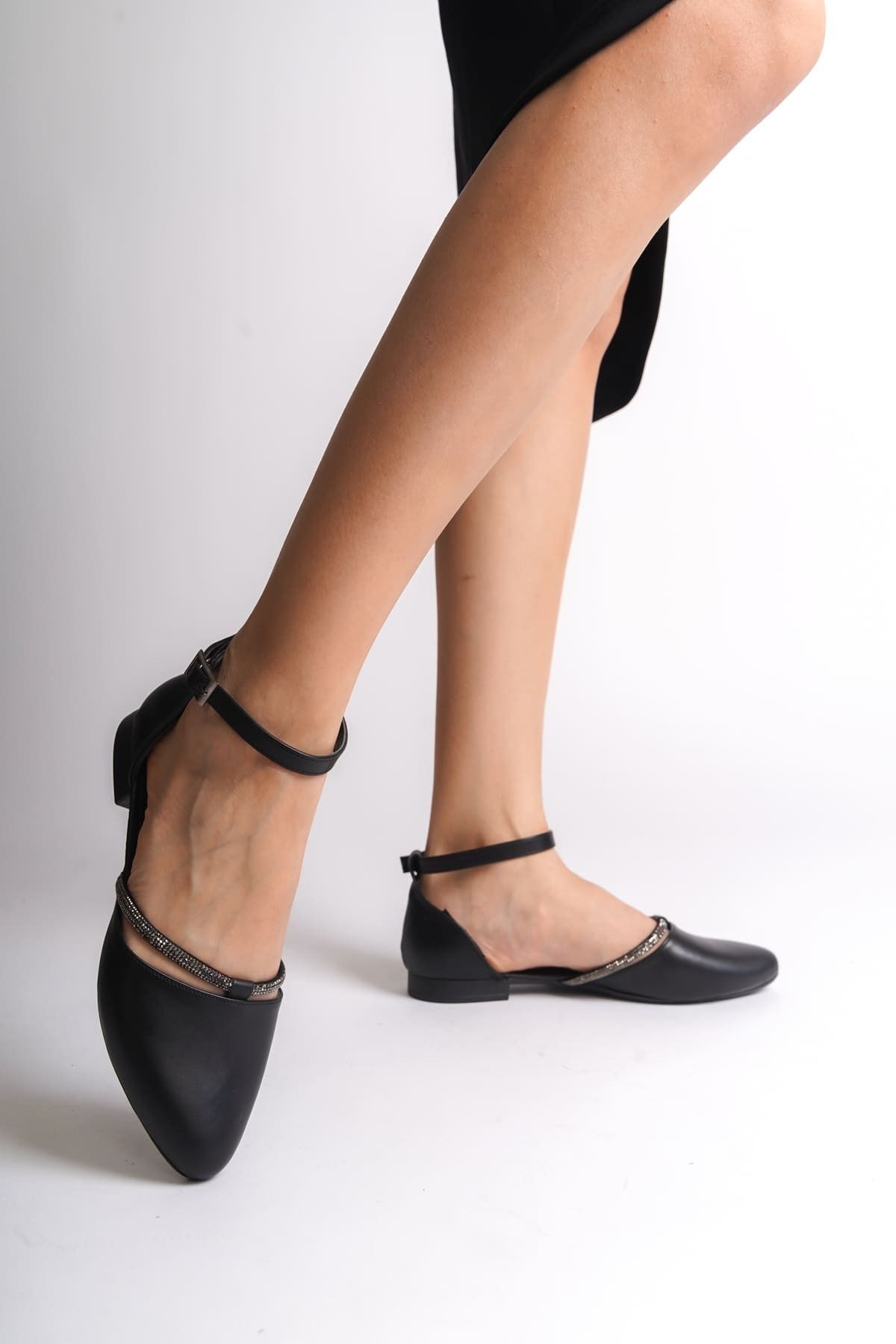 Mardel Store GENESIS Tokalı Ortopedik Rahat Taban Taş Detaylı Kadın Babet Ayakkabı ST Siyah