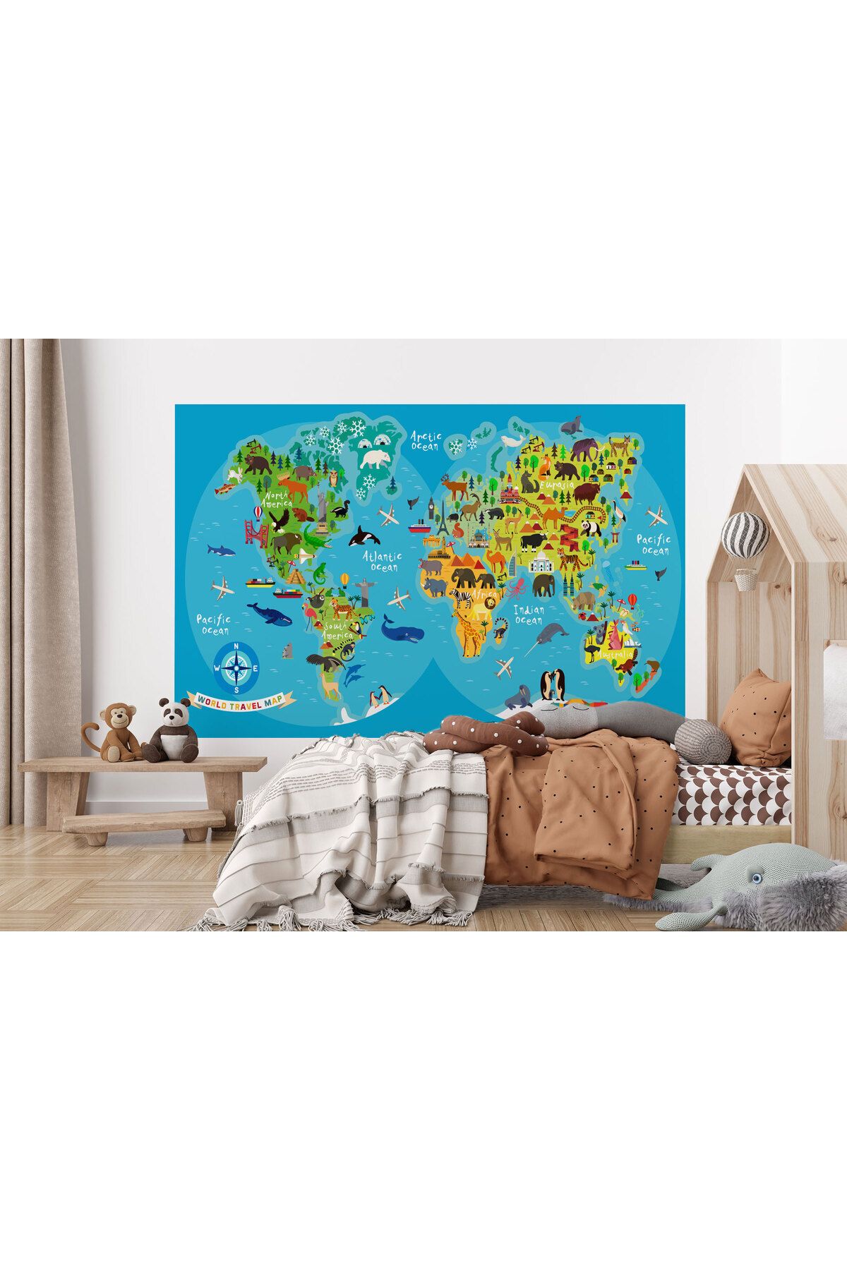 Genel Markalar East00  Dünya Haritası Çocuk Ve Bebek Odası Hayvanlar Alemi Duvar Kağıdı-3805