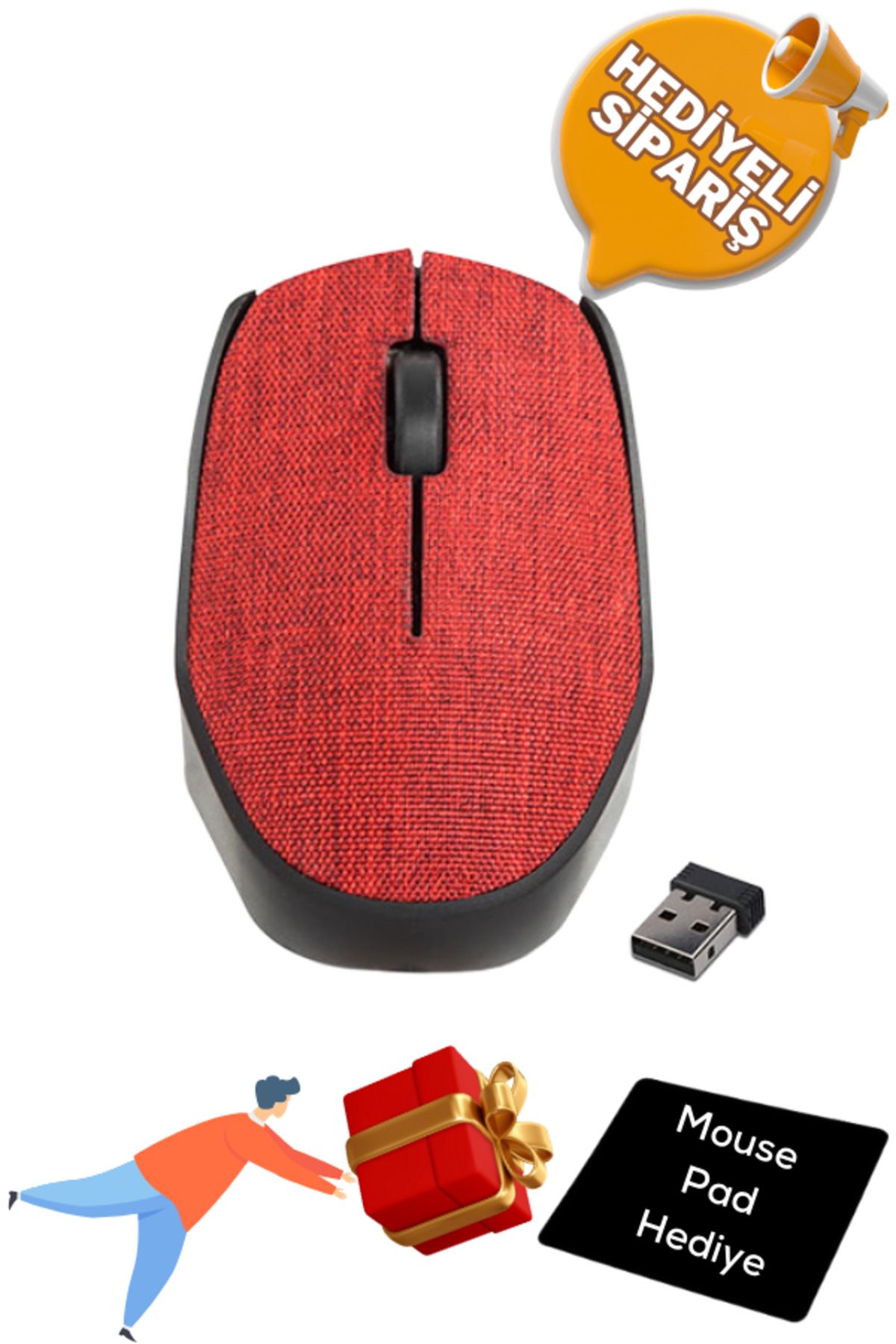 Maybax Usb 2.4Ghz Kırmızı Kumaş Yüzey Kablosuz Mouse